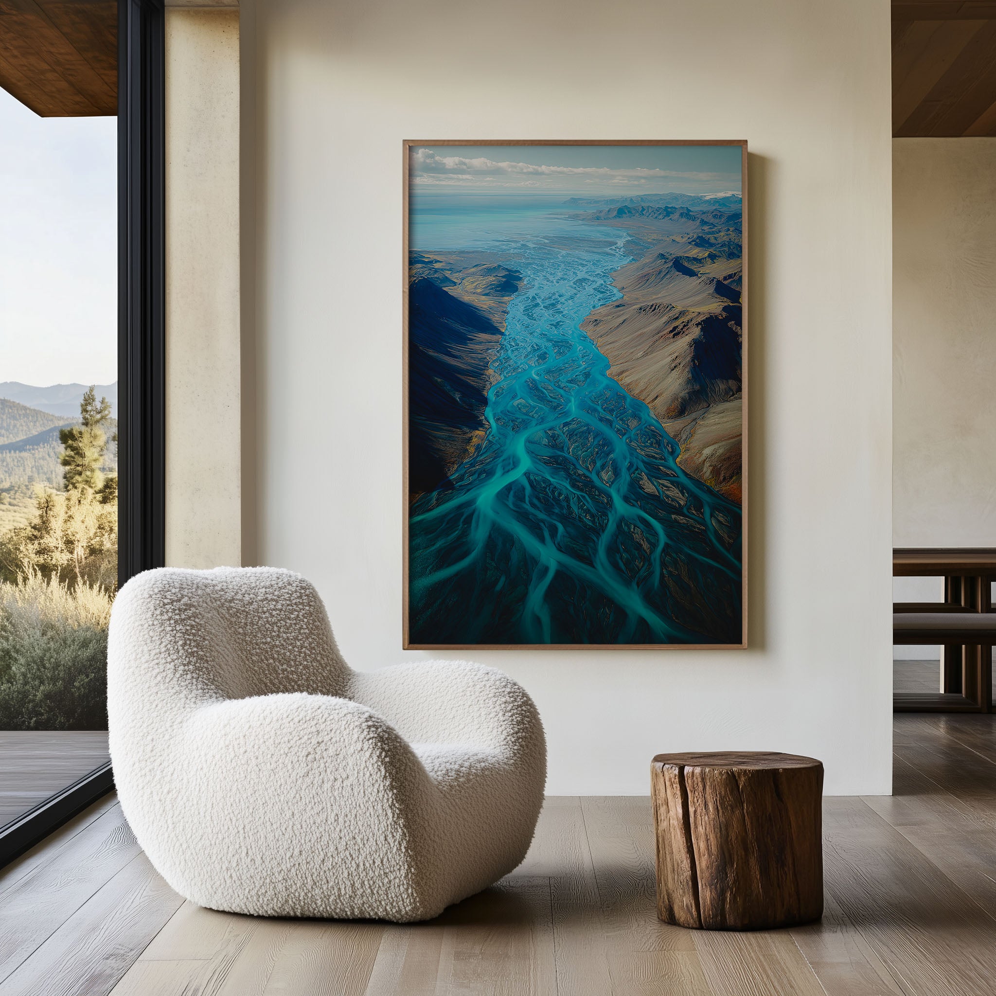 Iceland Glacial River Delta Aerial Wall Art | Turquoise Braided River Valley Ocean Print | Iceland Abstract Landscape Photography