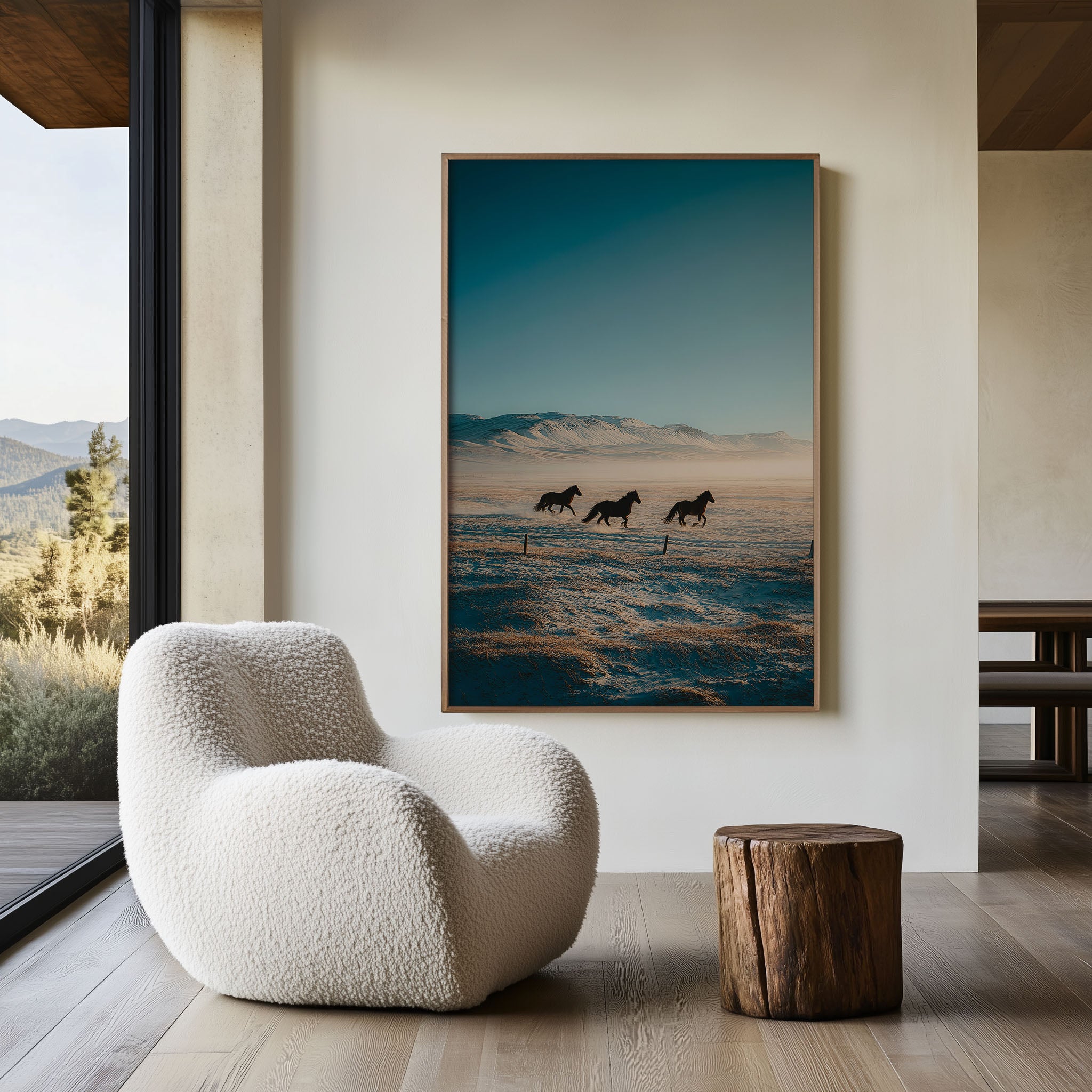 Iceland Horses Running Snow Field Wall Art | Wild Icelandic Horse Winter Landscape Print | Nordic Animal Photography