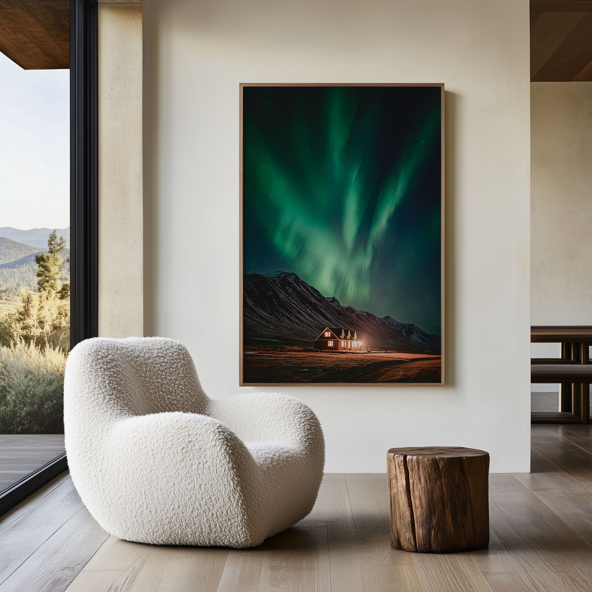 Iceland Northern Lights Mountain Cabin Wall Art | Aurora Borealis Night Sky Print | Iceland Travel Photography