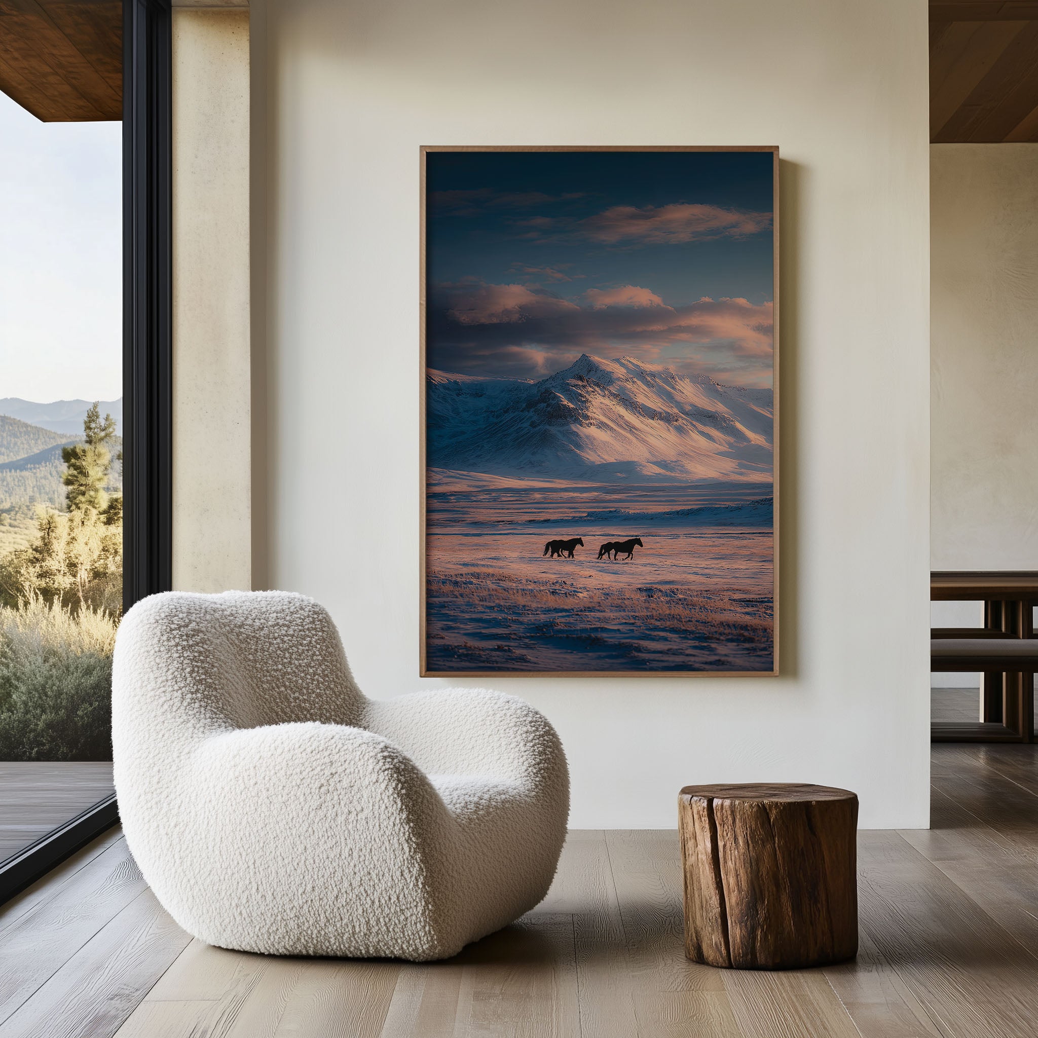 Iceland Two Horses Snow Mountain Sunset Wall Art | Icelandic Winter Landscape Equine Print | Nordic Travel Photography