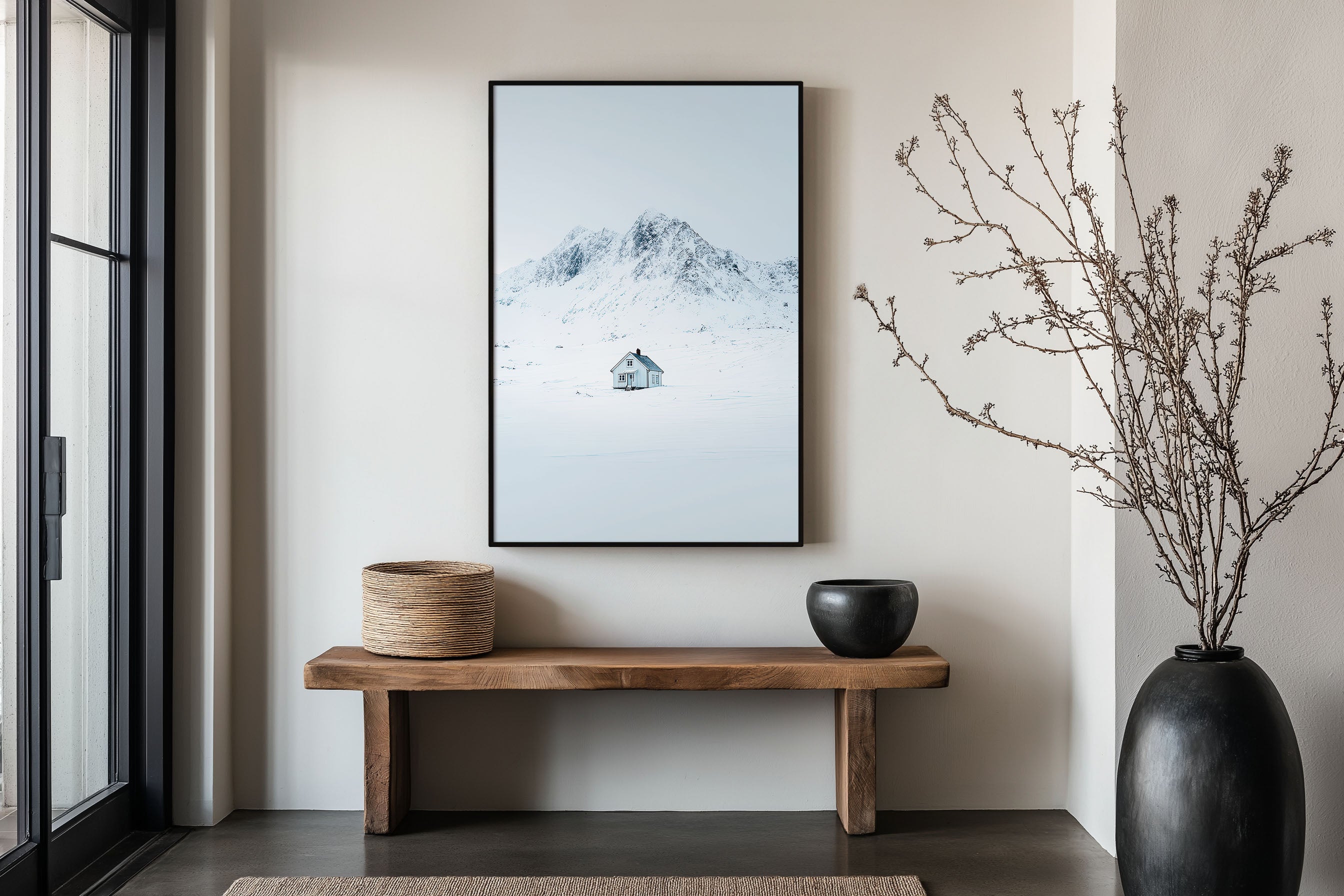 Lofoten Isolated Cabin Snow Print | Minimalist Norway Winter Wall Art | Arctic Wilderness Photography