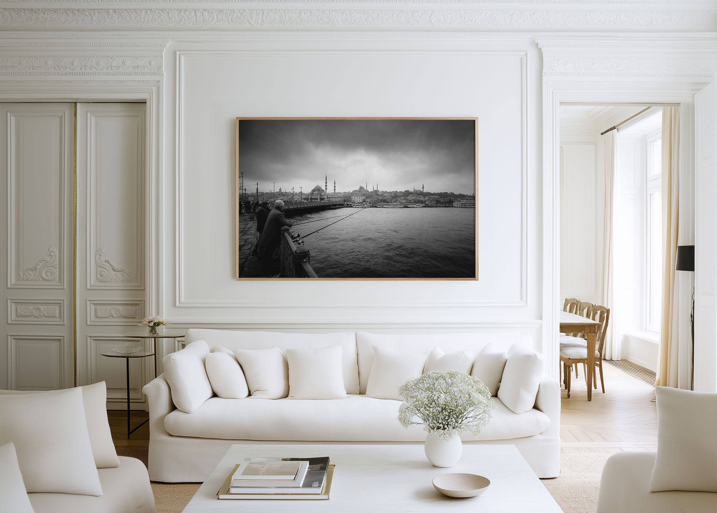 Istanbul Galata Bridge Black & White Wall Art Print