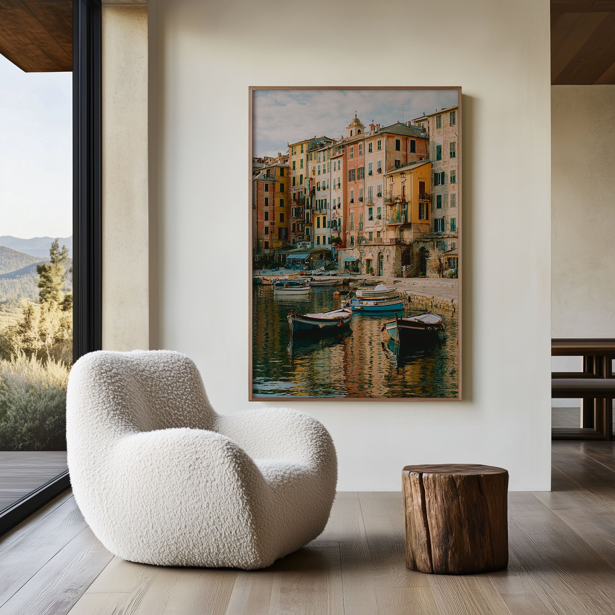 Italian Riviera Harbor Wall Art Print | Colorful Coastal Village Canvas
