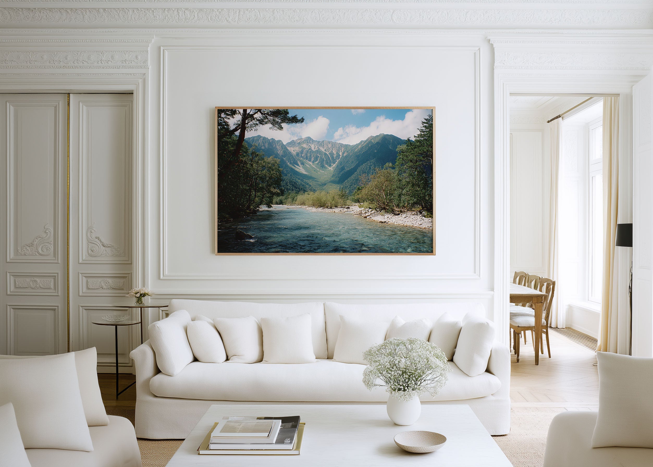 Japanese Alps River Wall Art Print – Mountain Landscape Photography Canvas