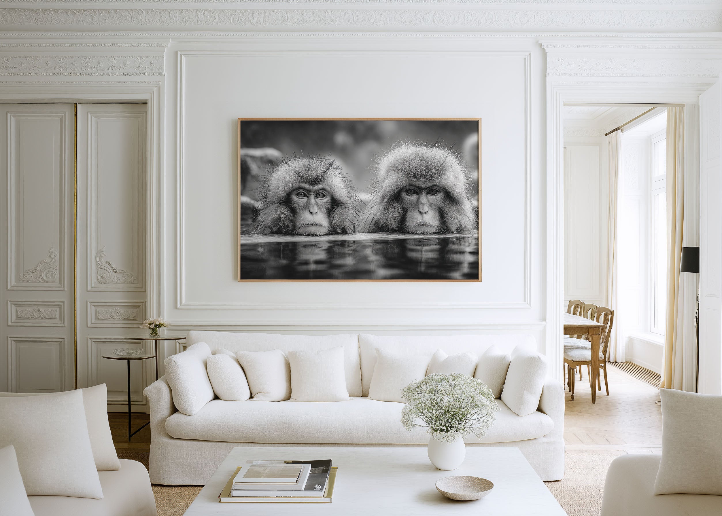 Japanese Macaque Black & White Wildlife Wall Art