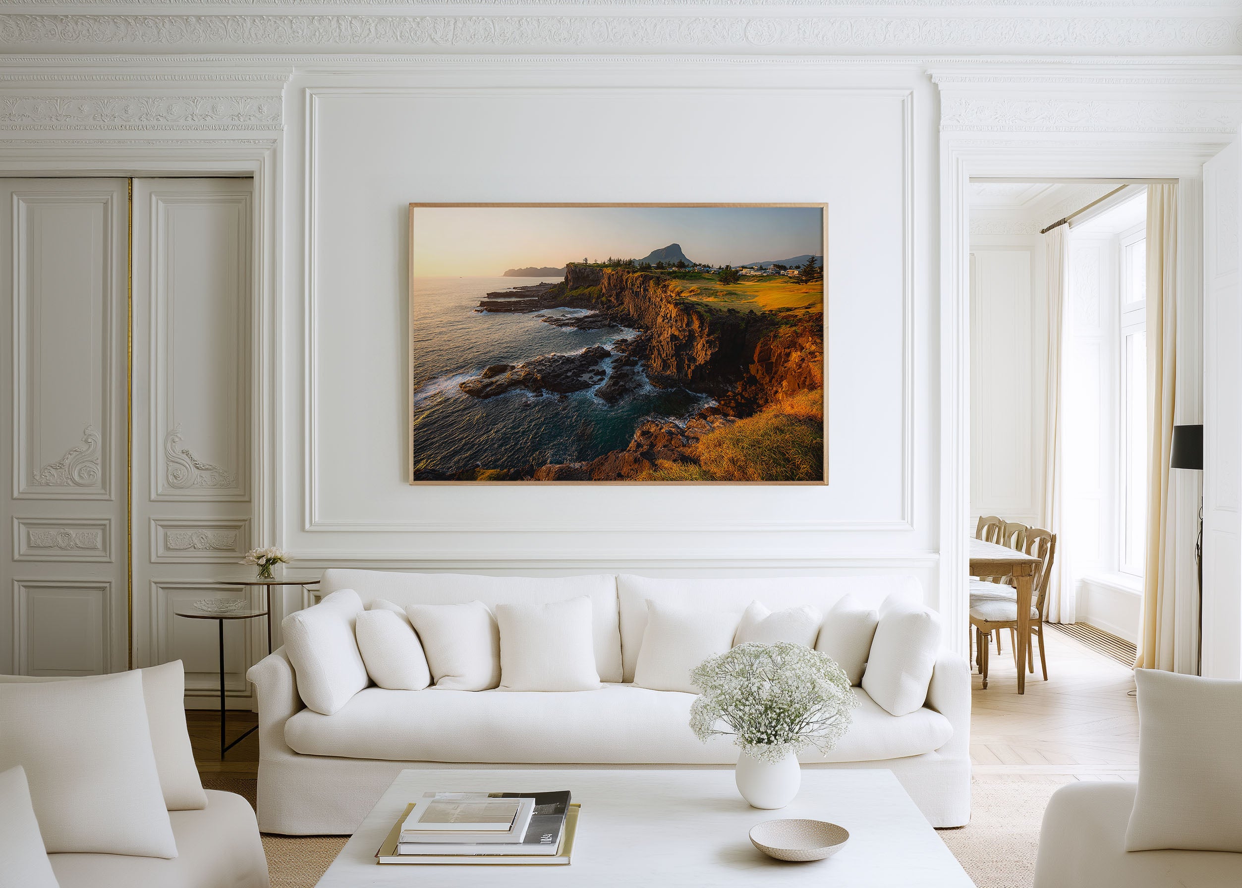 Jeju Island Coastal Cliffs Sunset Wall Art Print – Golden Ocean View