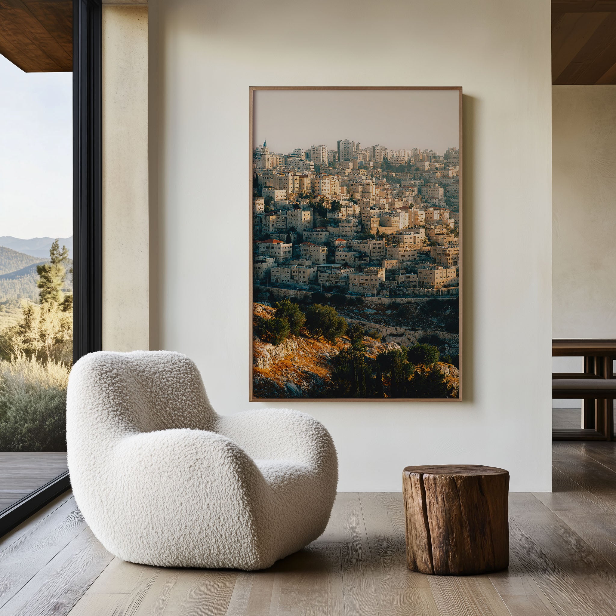 Jerusalem Old City Wall Art Print | Holy Land Hillside Cityscape Golden Hour Photography | Israel Travel Poster | Middle Eastern Home Decor