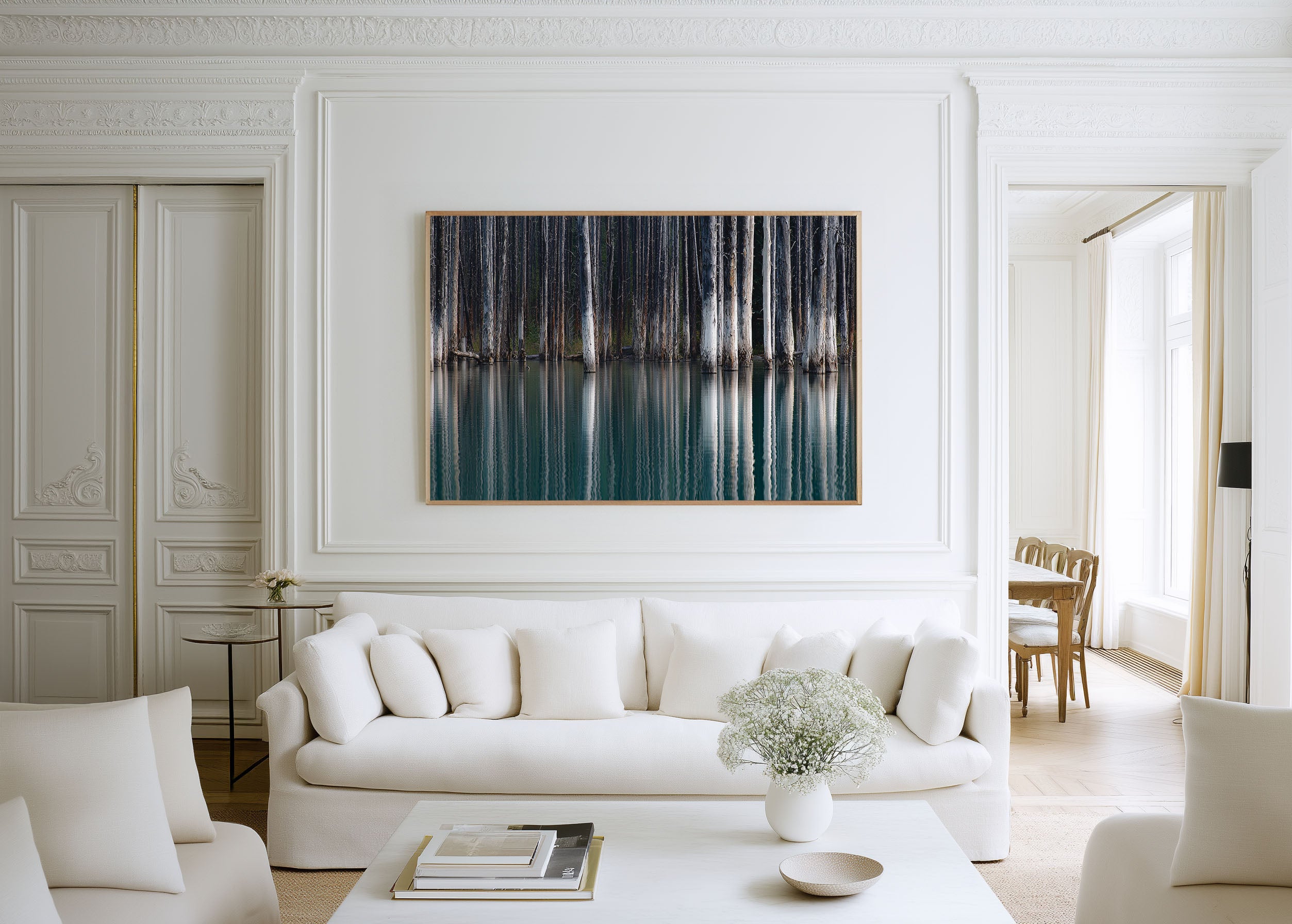 Kaindy Lake Submerged Forest Wall Art Print – Turquoise Water & Pine Tree Reflection Landscape