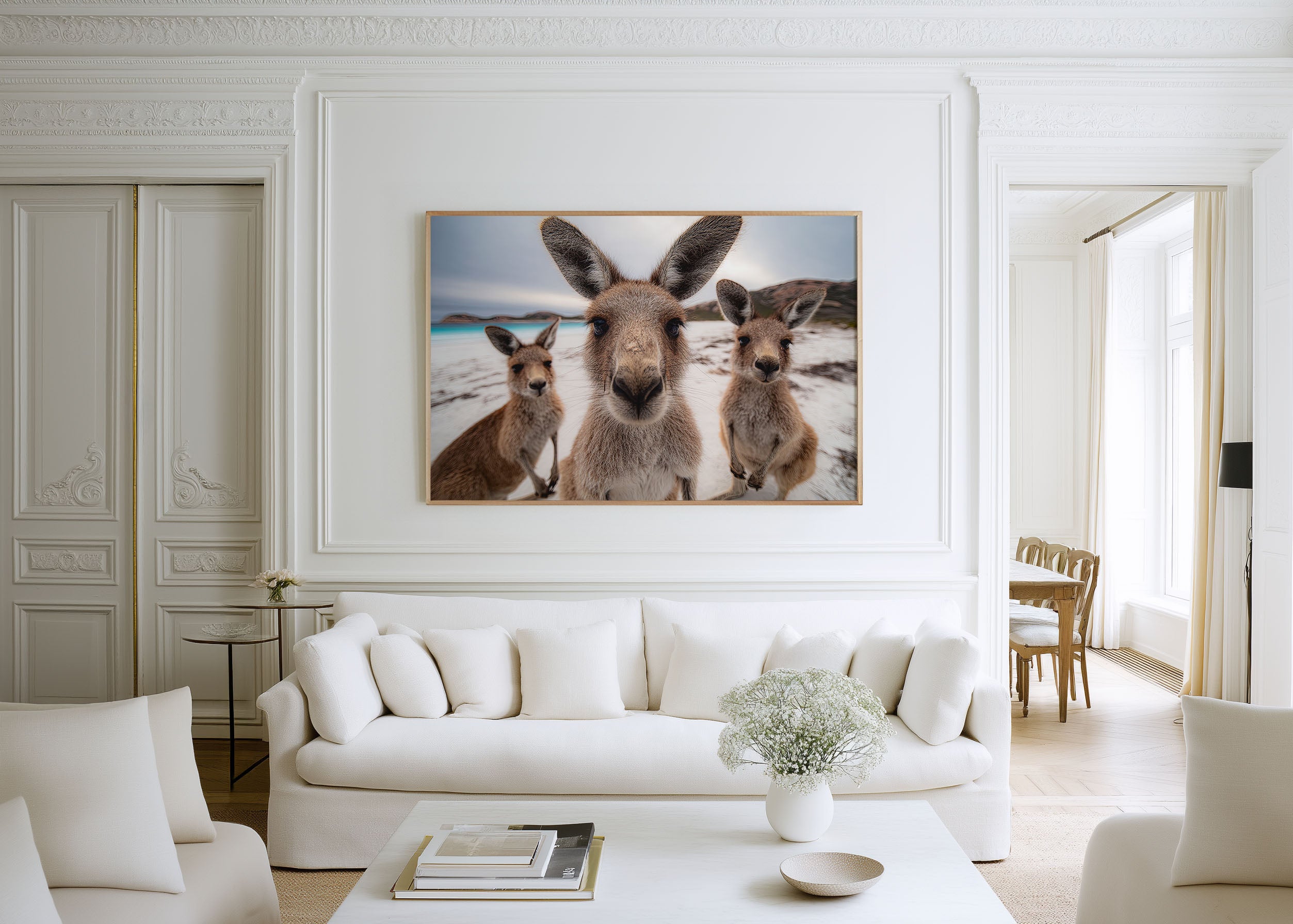Kangaroo Wall Art Print – Australian Beach Wildlife Canvas