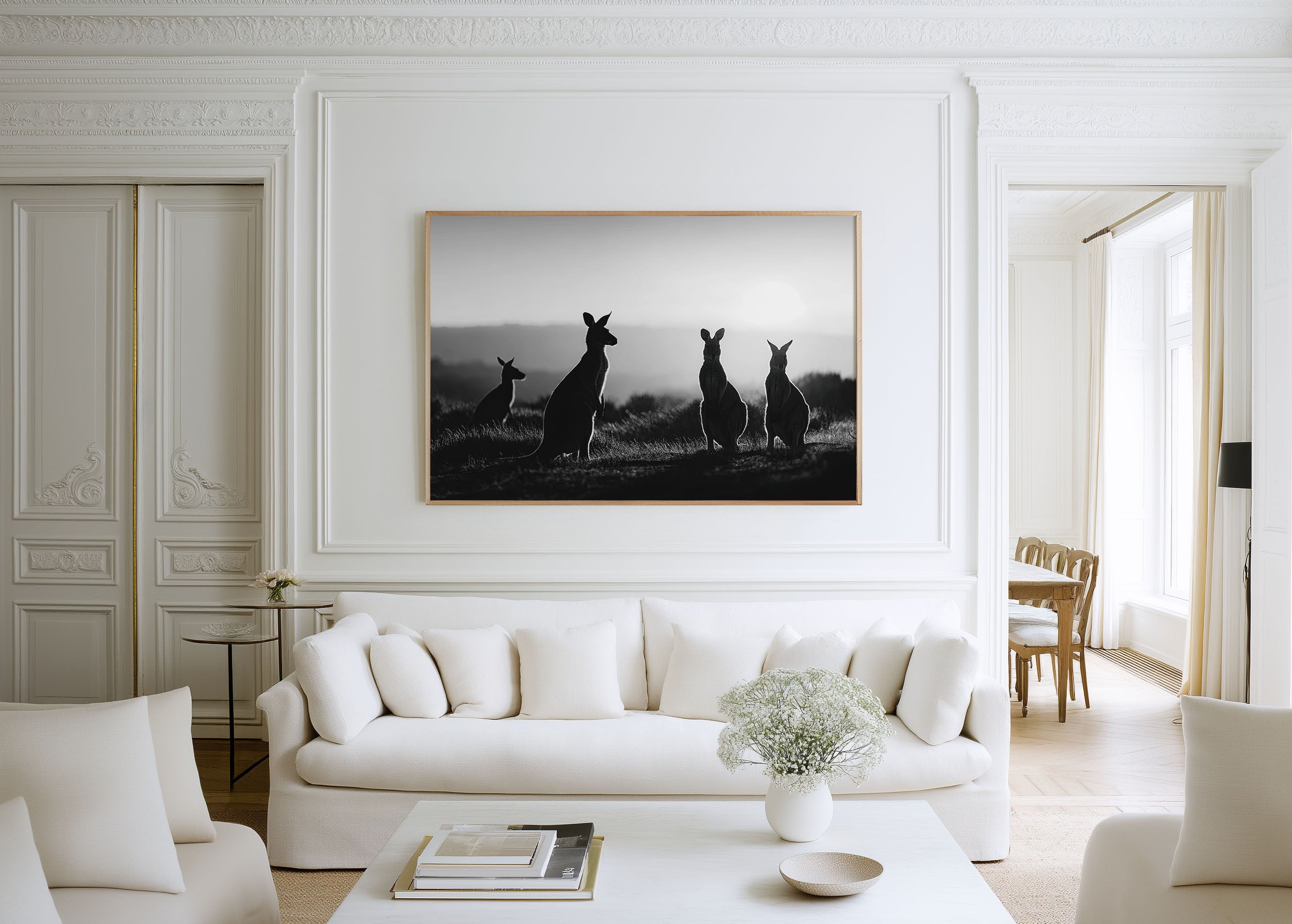 Kangaroos Silhouette Black & White Wall Art