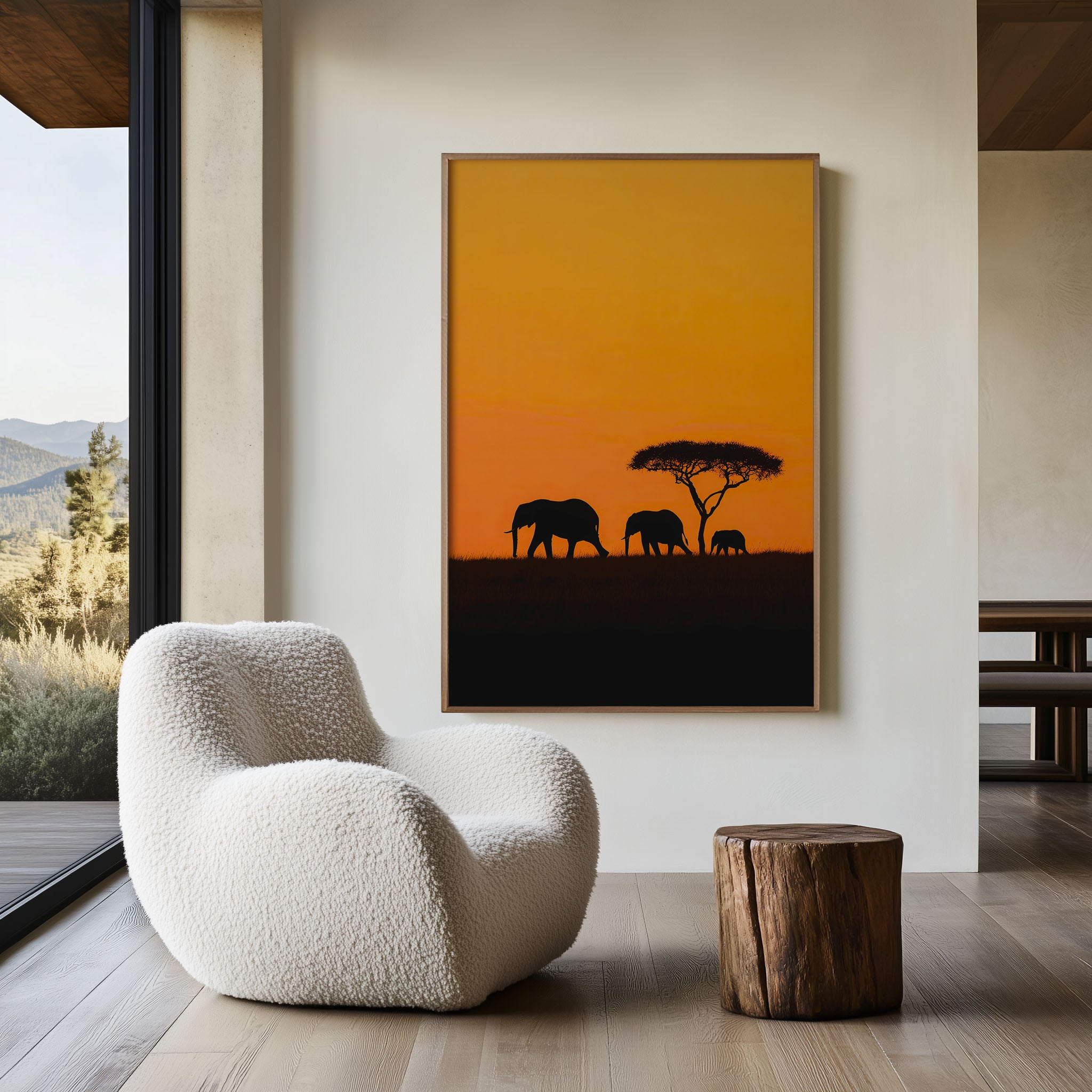 Kenya Elephant Family Silhouette Orange Sunset Wall Art Print | African Safari Wildlife Photography Poster | Savanna Nature Decor