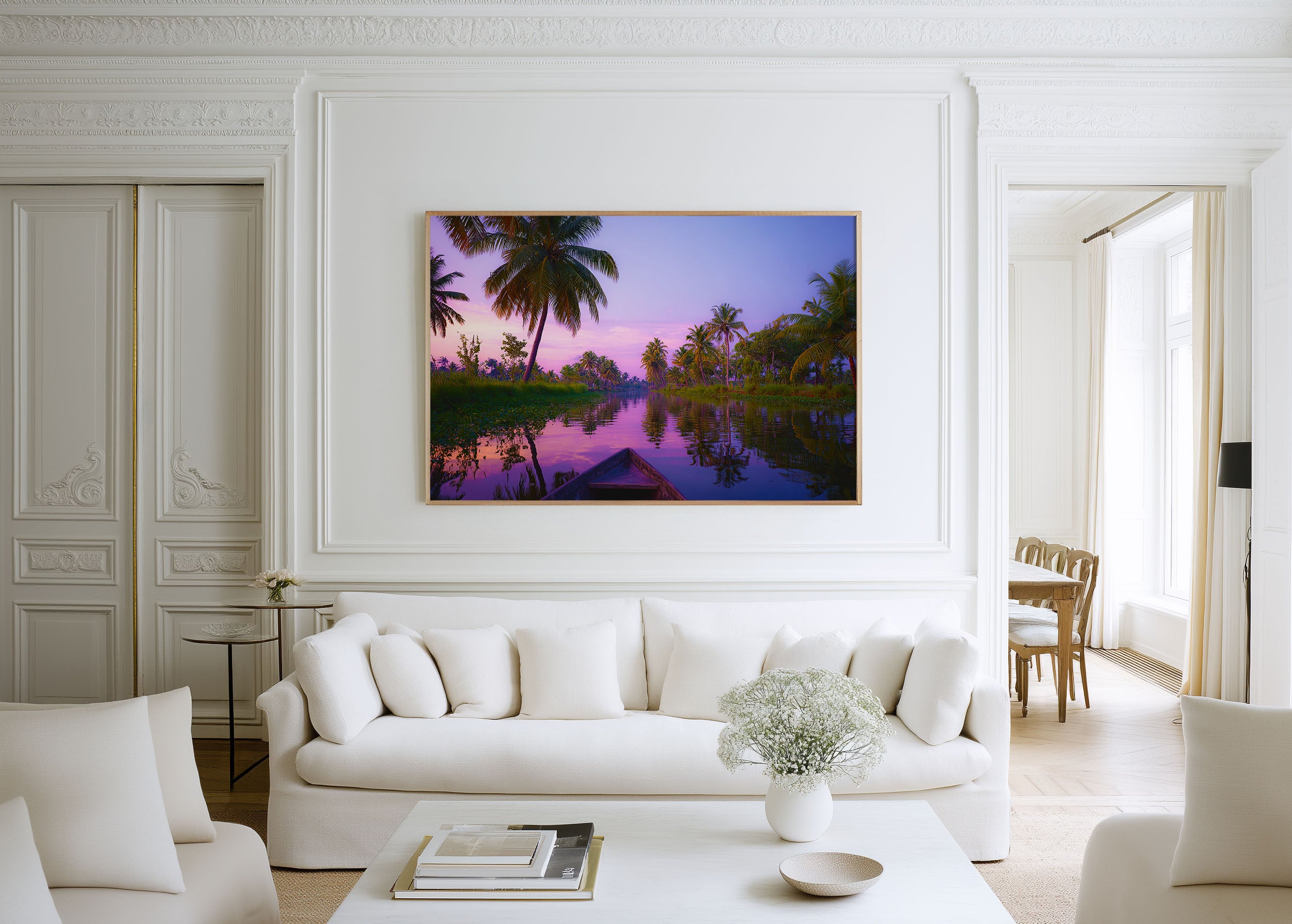 Kerala Backwaters India Tropical Wall Art Print – Palm Sunset Reflection