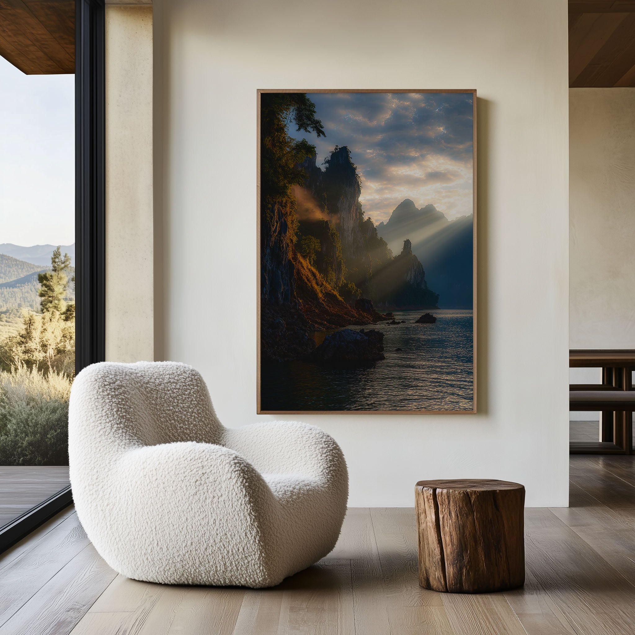 Khao Sok Lake Golden Light Limestone Cliffs Wall Art Print | Thailand Nature Photography Poster | Tropical Landscape Decor