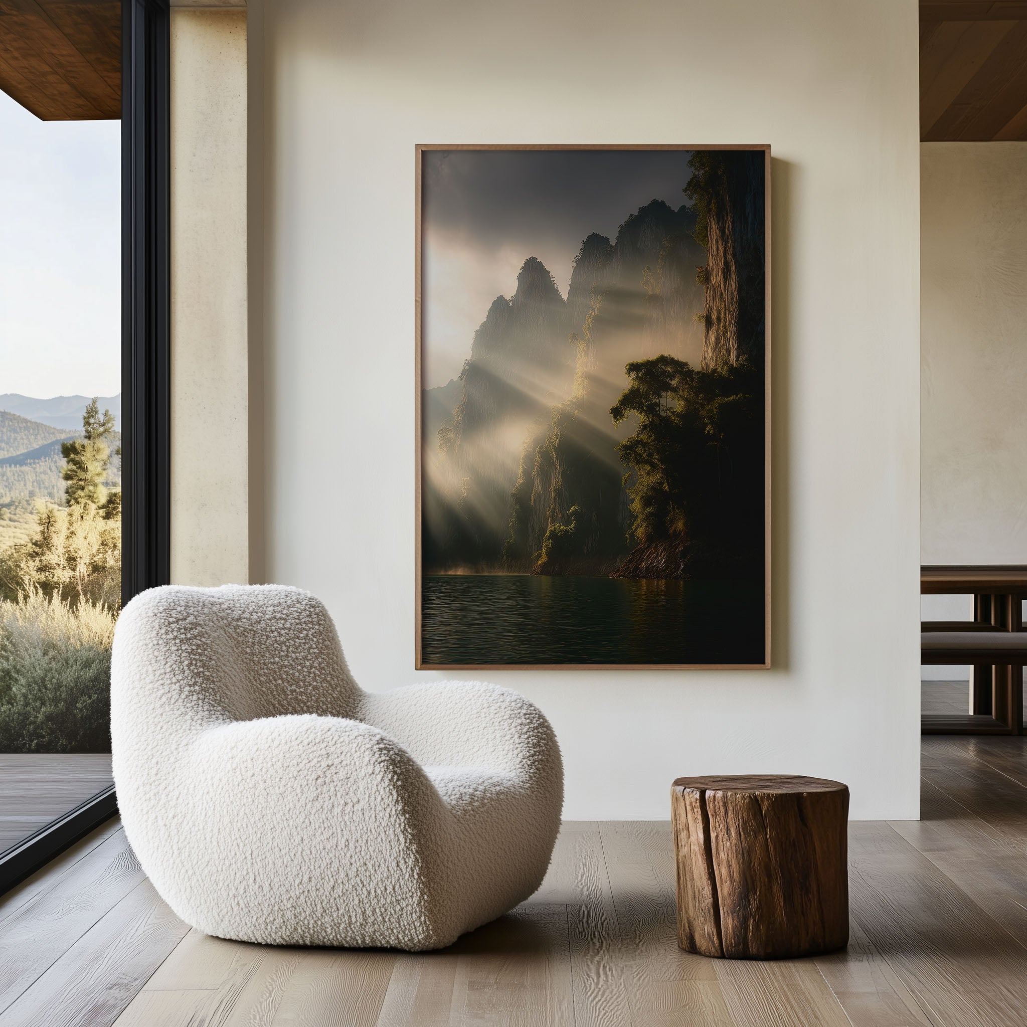 Khao Sok Lake Sunrise Mist Jungle Cliff Rays Wall Art Print | Thailand Nature Photography Poster | Dramatic Landscape Decor