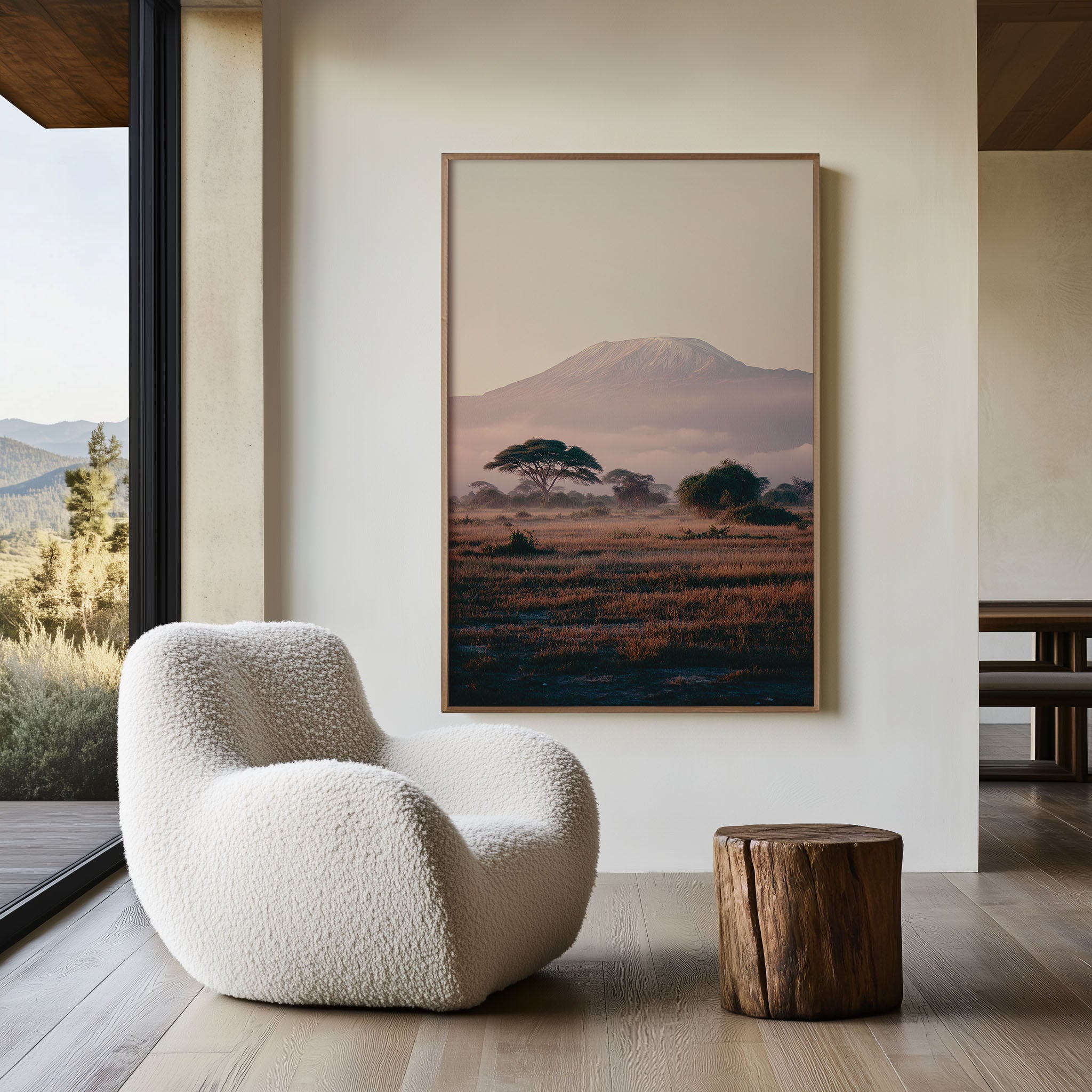 Kilimanjaro from Amboseli Wall Art Print | Kenya Safari Acacia Tree Savanna Dawn Photography | Africa Travel Poster | Neutral Boho Home Decor