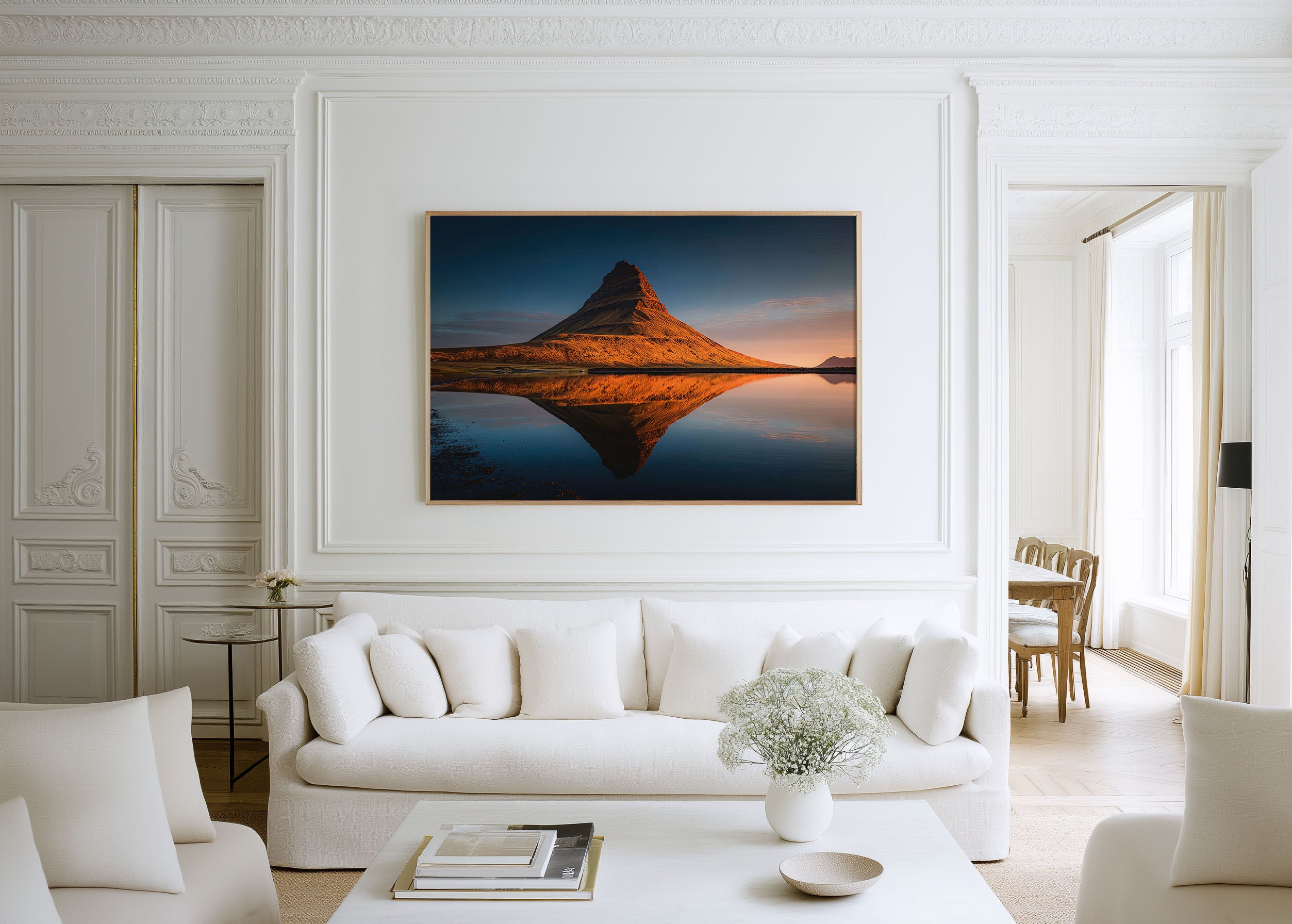 Kirkjufell Iceland Mountain Reflection Wall Art Print – Golden Sunset Landscape