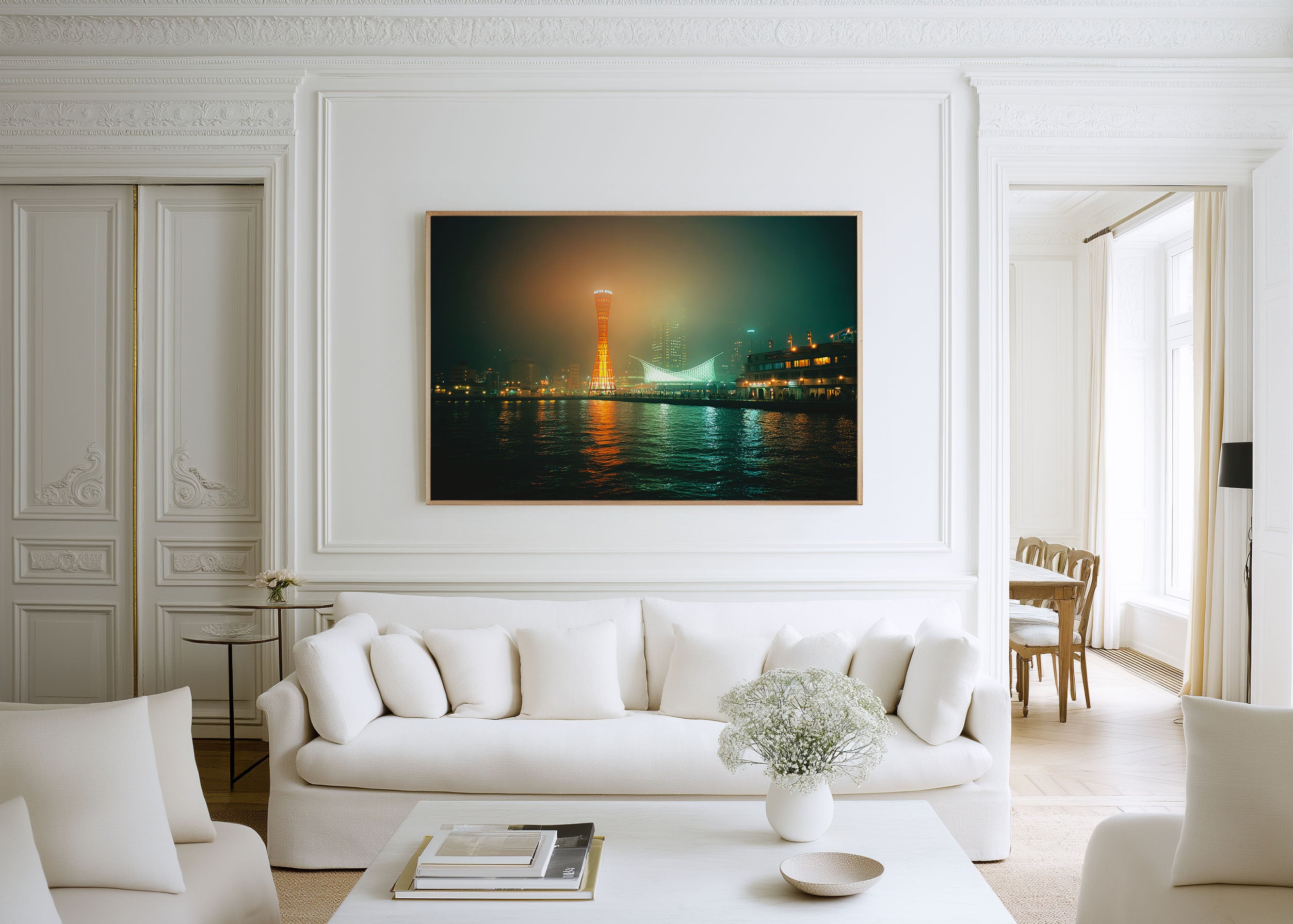 Kobe Port Tower Japan Night Wall Art Print, Harbor City Lights