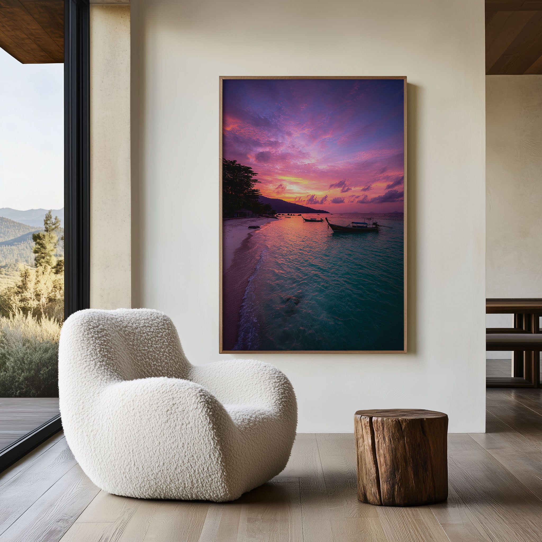 Koh Lipe Longtail Boat Purple Sunset Beach Wall Art Print | Thailand Island Photography Poster | Tropical Coastal Decor