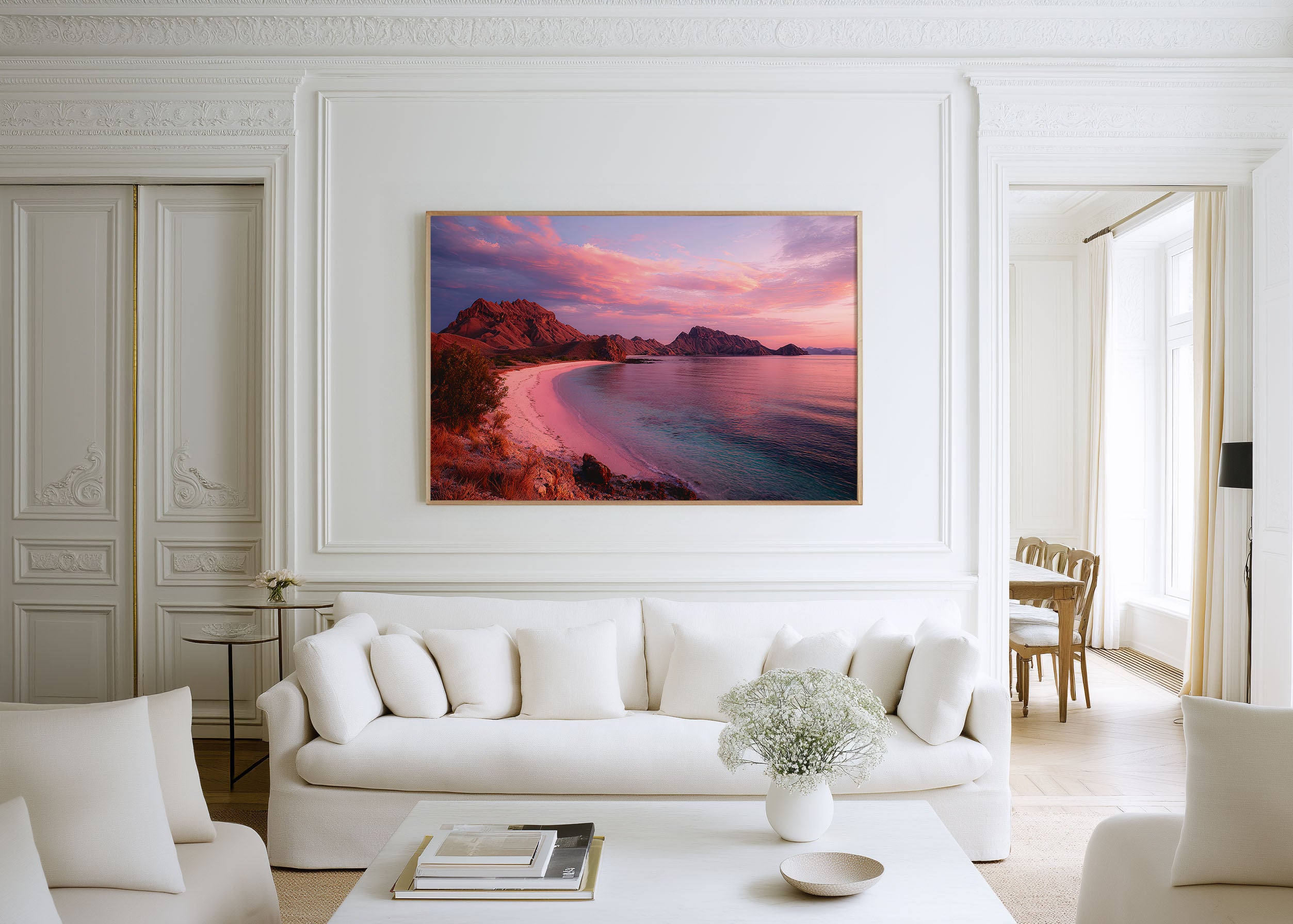Komodo Islands Tropical Bay Sunset Wall Art Print – Pink Sand Beach Landscape