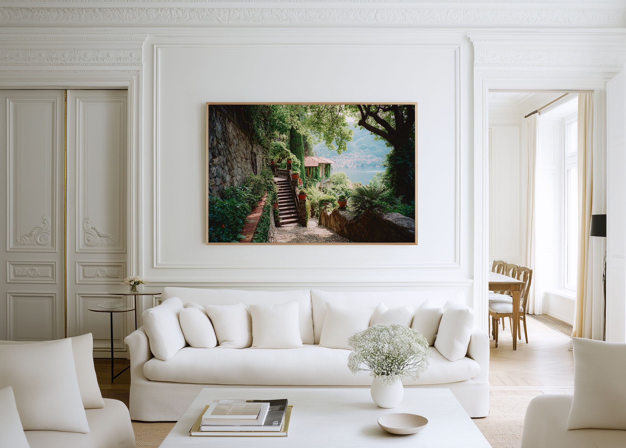 Lake Como Villa Garden Wall Art – Italy Scenic Lake Path Landscape