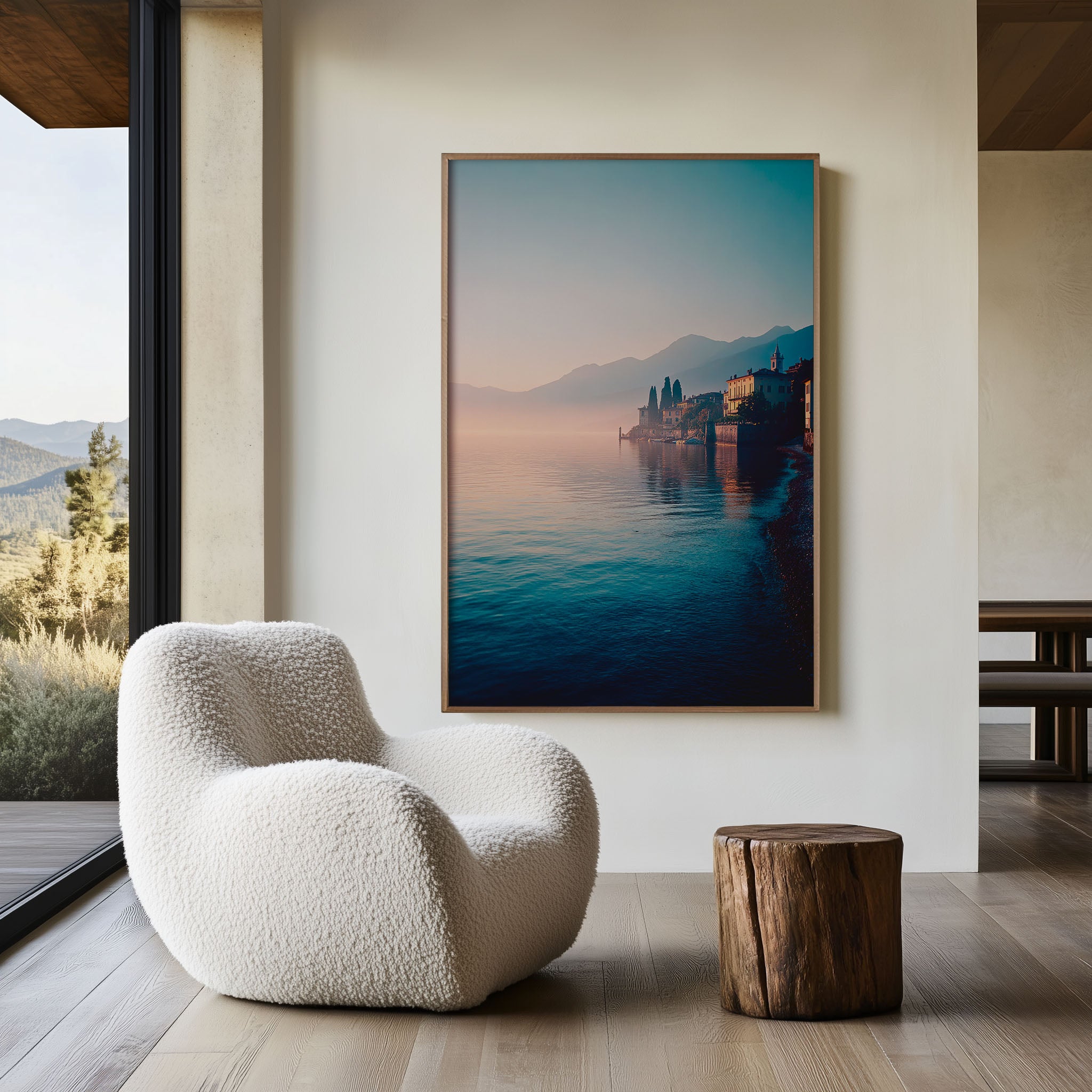 Lake Como Sunset Wall Art Print | Varenna Italy Coastal Canvas Decor