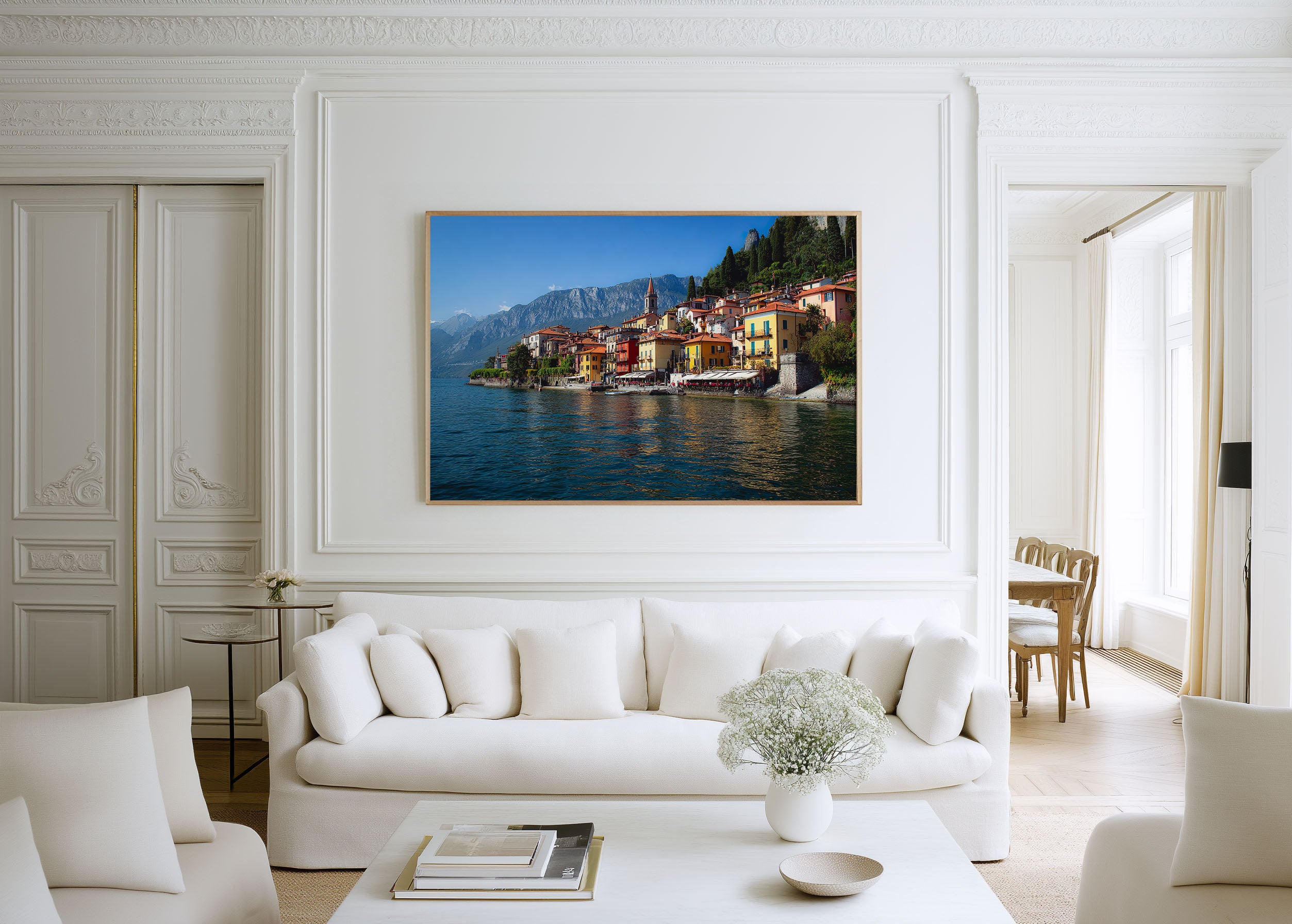 Lake Como Varenna Waterfront Wall Art Print – Italian Lakeside Village