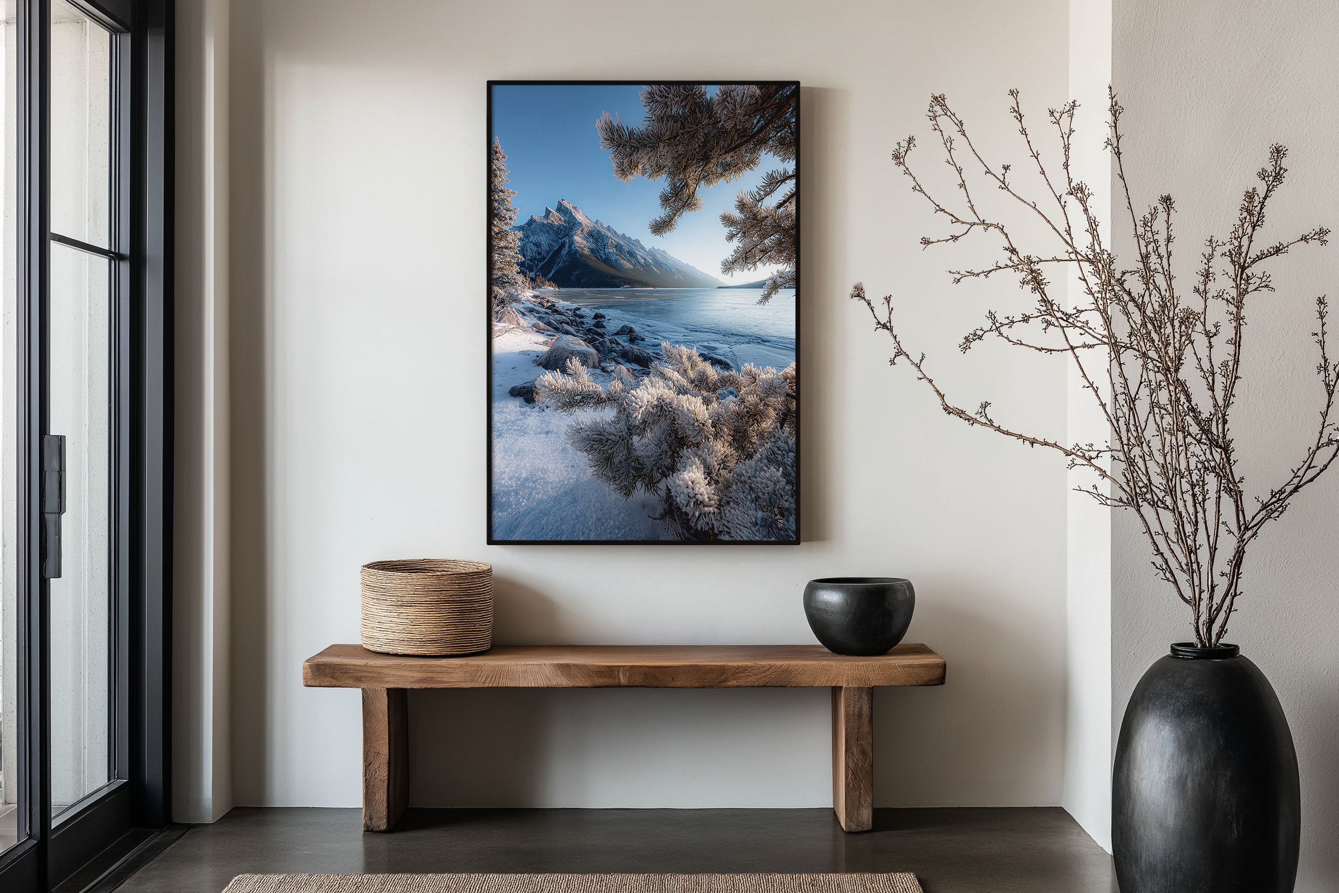 Lake Minnewanka Winter Print | Banff National Park Frozen Lake Wall Art | Canadian Rockies Photography