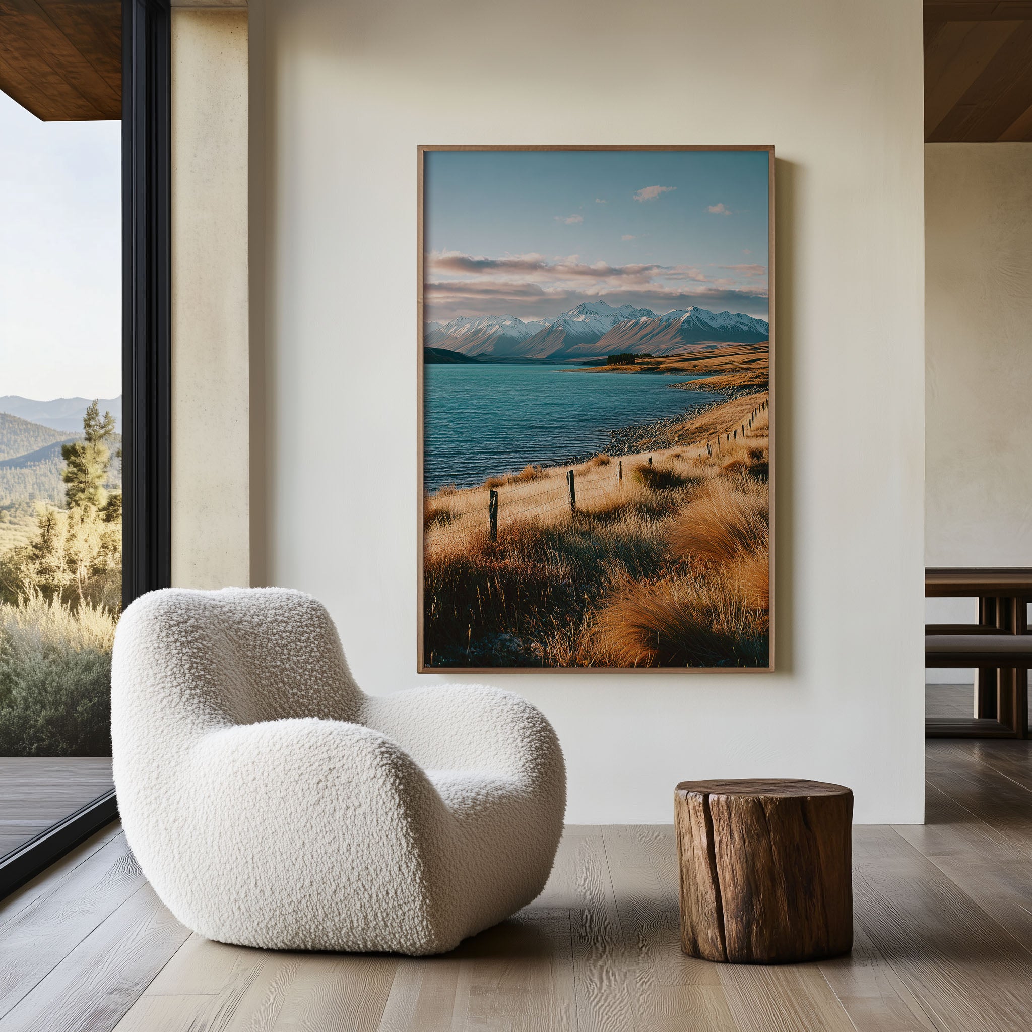 Lake Tekapo Tussock Fence Wall Art Print | New Zealand South Island Photography | Southern Alps Autumn Landscape Poster | Mackenzie Basin Rural Nature Print | NZ Home Decor