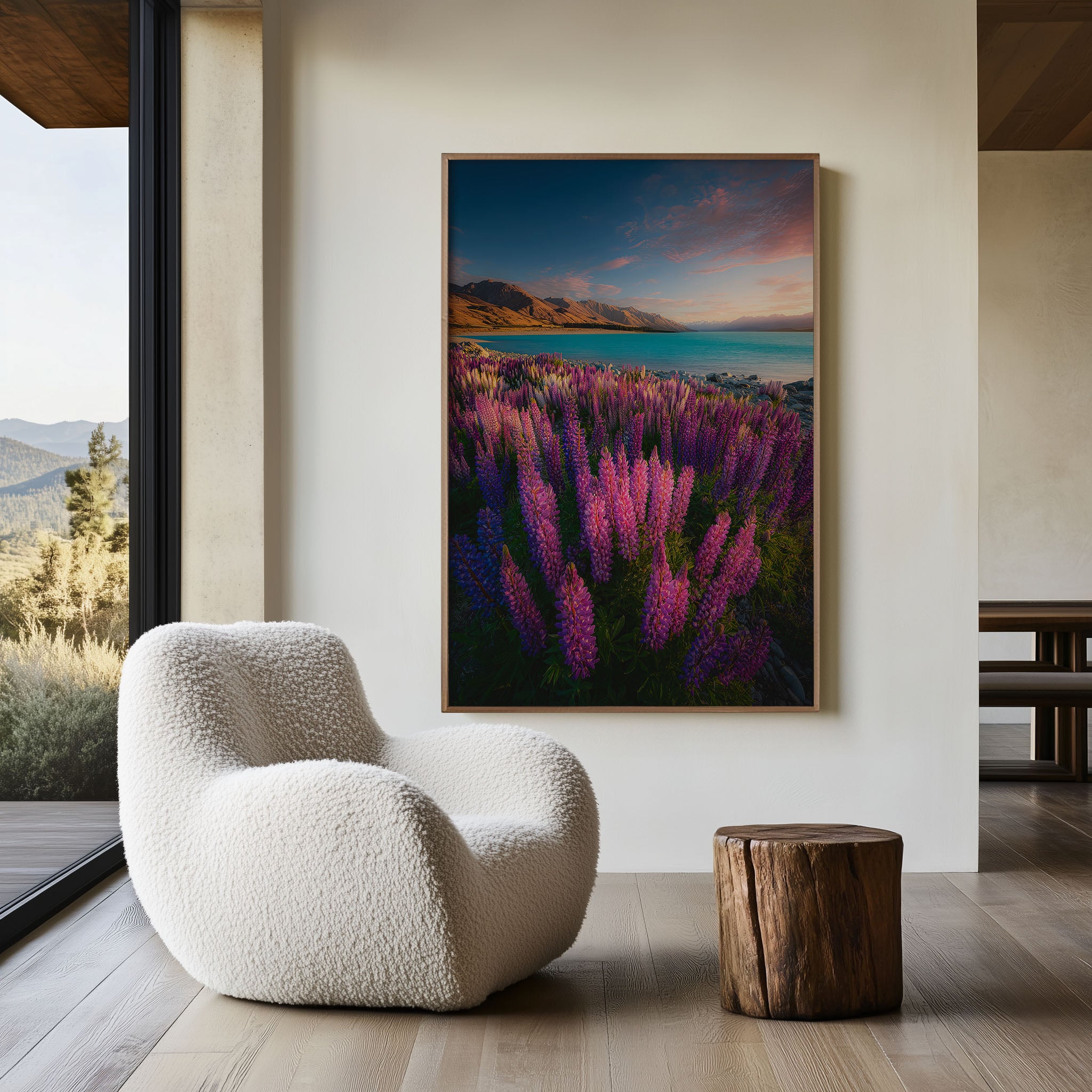 Lake Tekapo Lupins Wall Art – New Zealand Floral Landscape Print