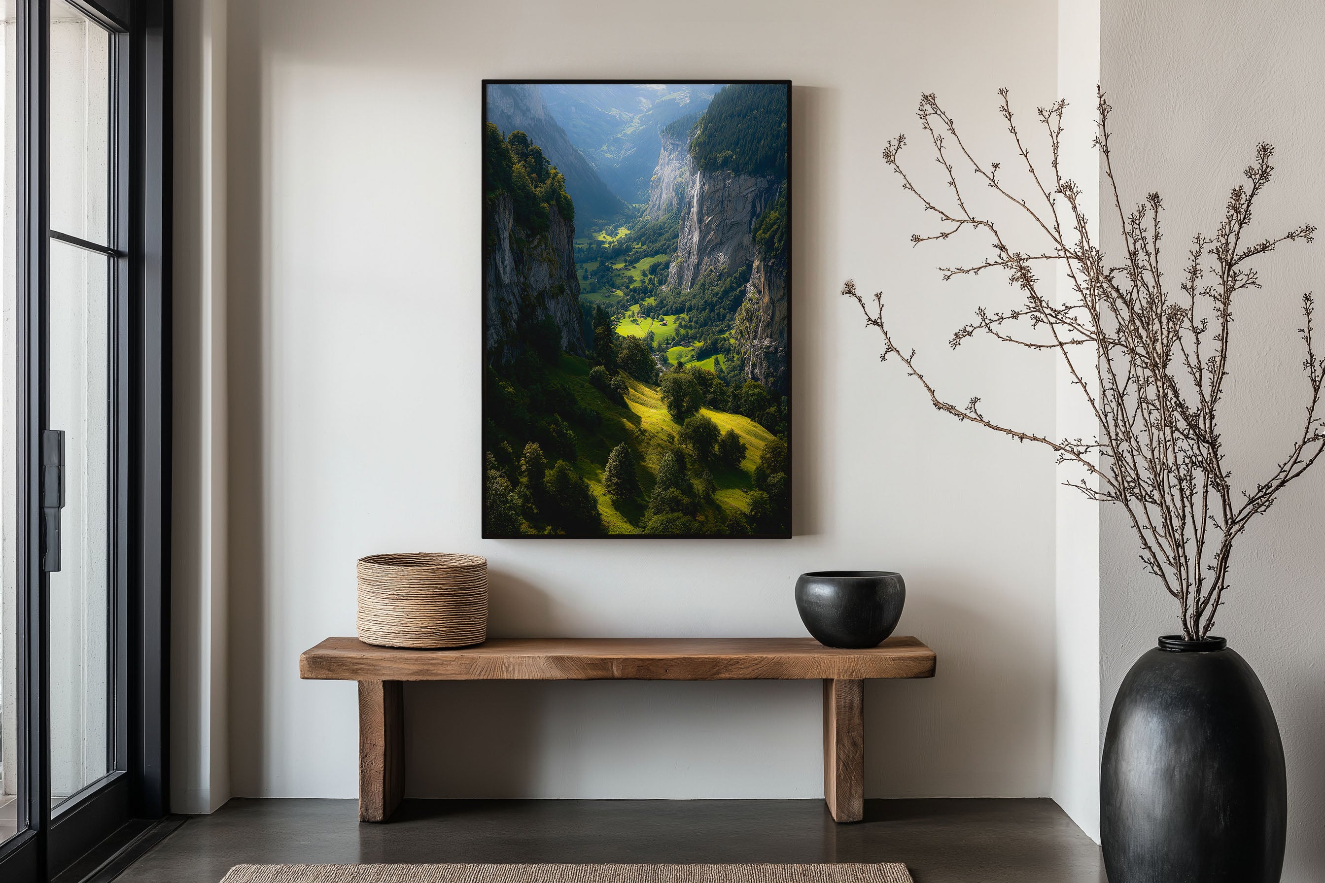 Lauterbrunnen Valley Switzerland Print | Swiss Alps Waterfall Wall Art | Bernese Oberland Green Valley Landscape Photography Poster