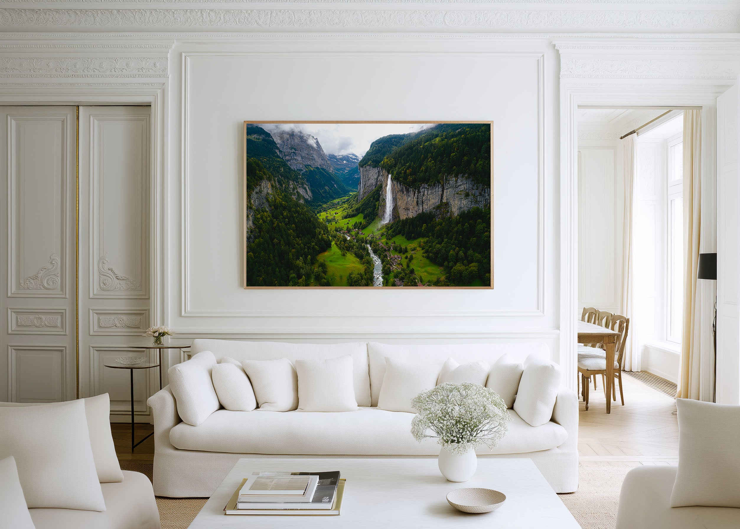 Lauterbrunnen Valley Waterfall Wall Art – Swiss Alps Mountain Landscape Print
