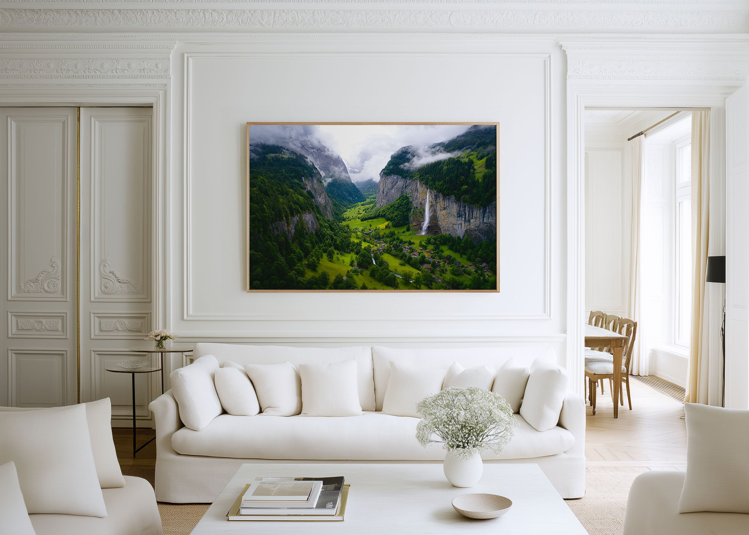 Lauterbrunnen Valley Aerial Wall Art – Swiss Alps Waterfall Landscape Print