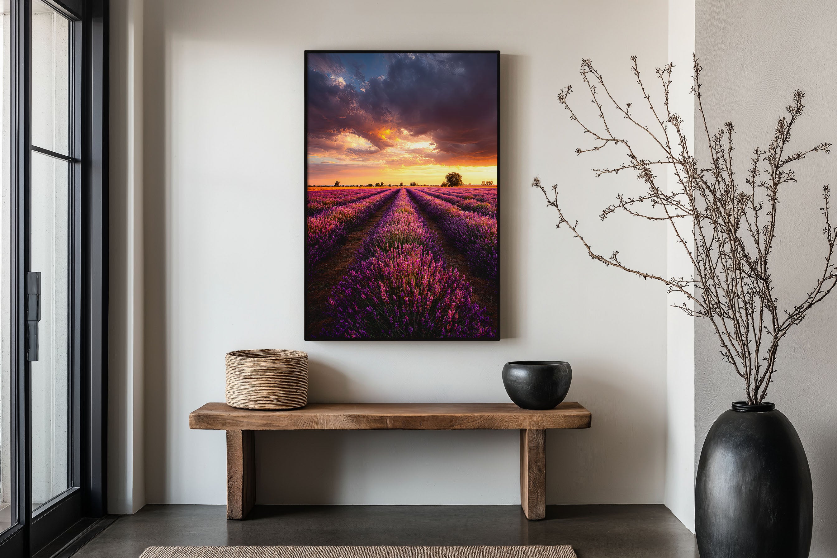 Lavender Field Sunset Print | Provence Lavender Wall Art | Purple Flower Field Landscape Photography Poster