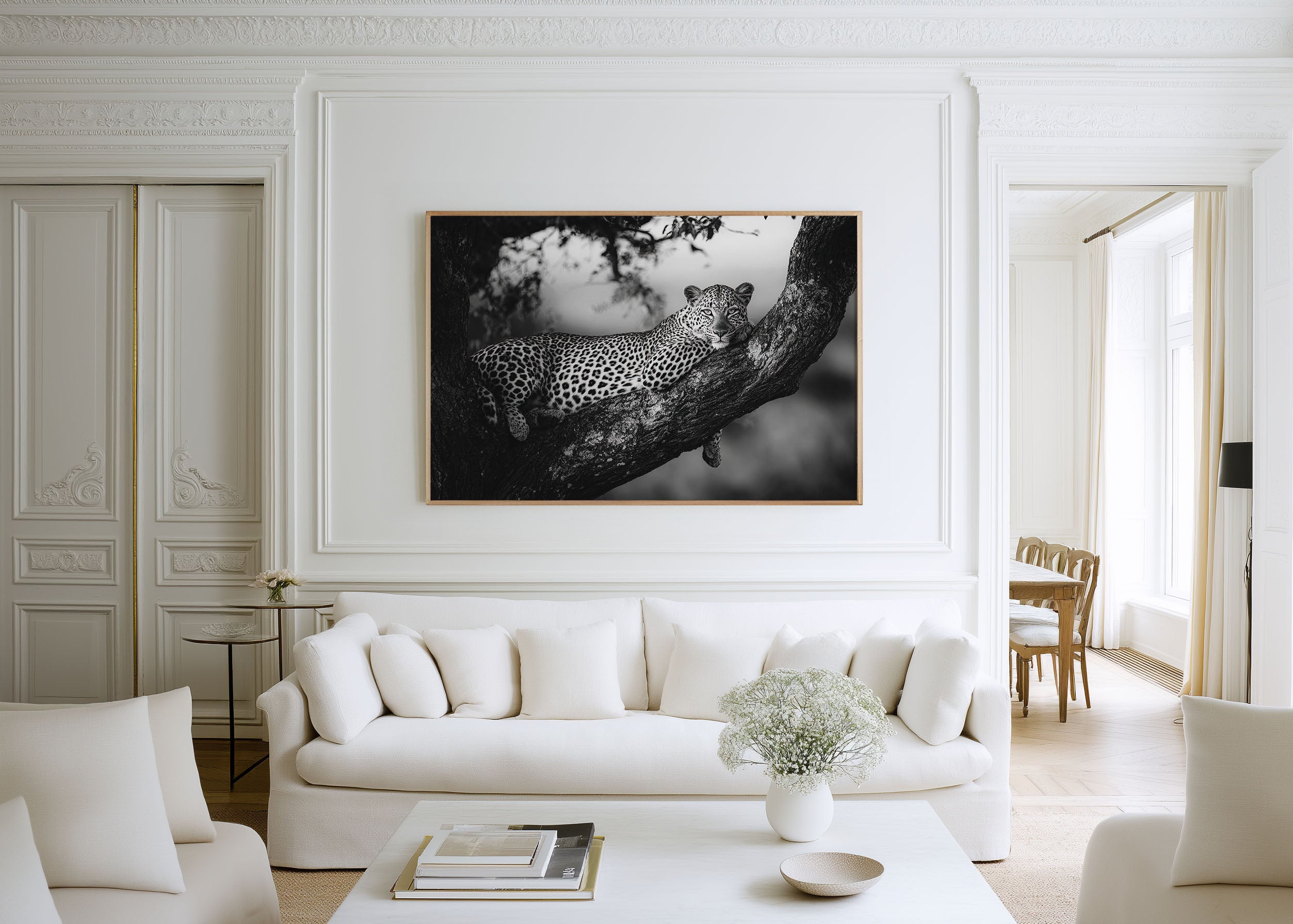 Leopard in Tree Black & White Wildlife Wall Art