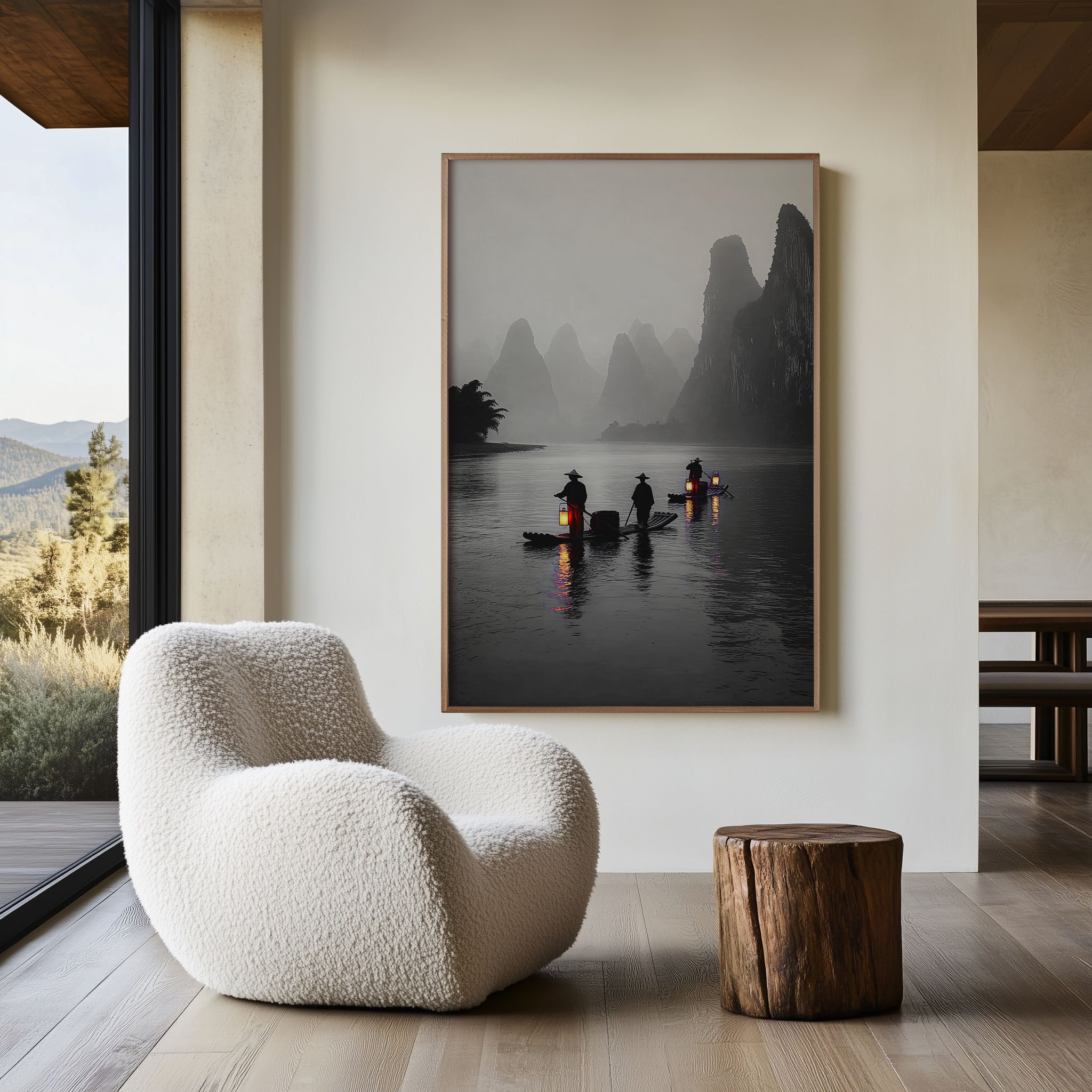 Li River Wall Art Print – Guilin Misty Mountains Canvas, Chinese Landscape Photography, Asian Zen Wall Decor