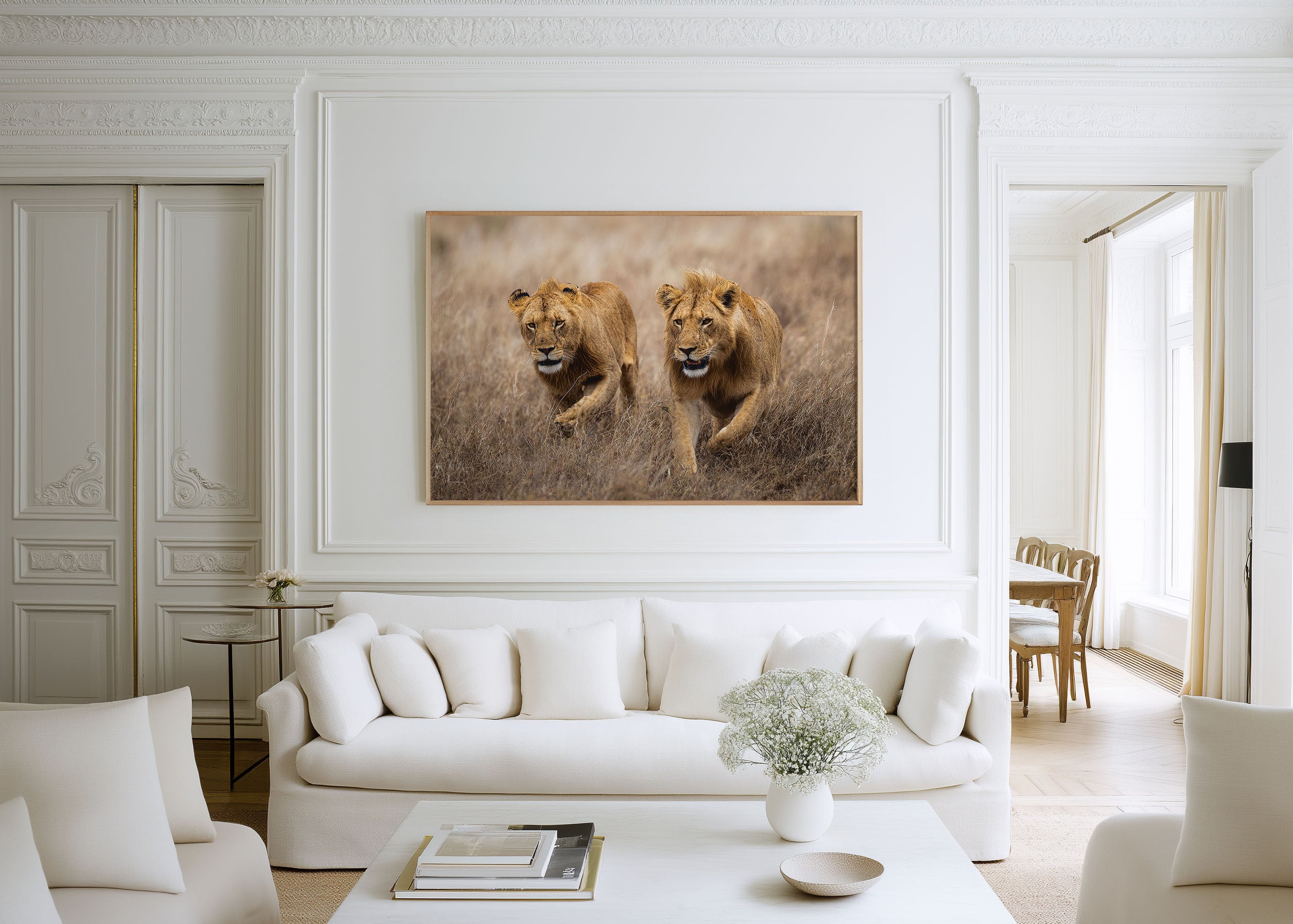Lions Hunting Wall Art – African Safari Wildlife Print