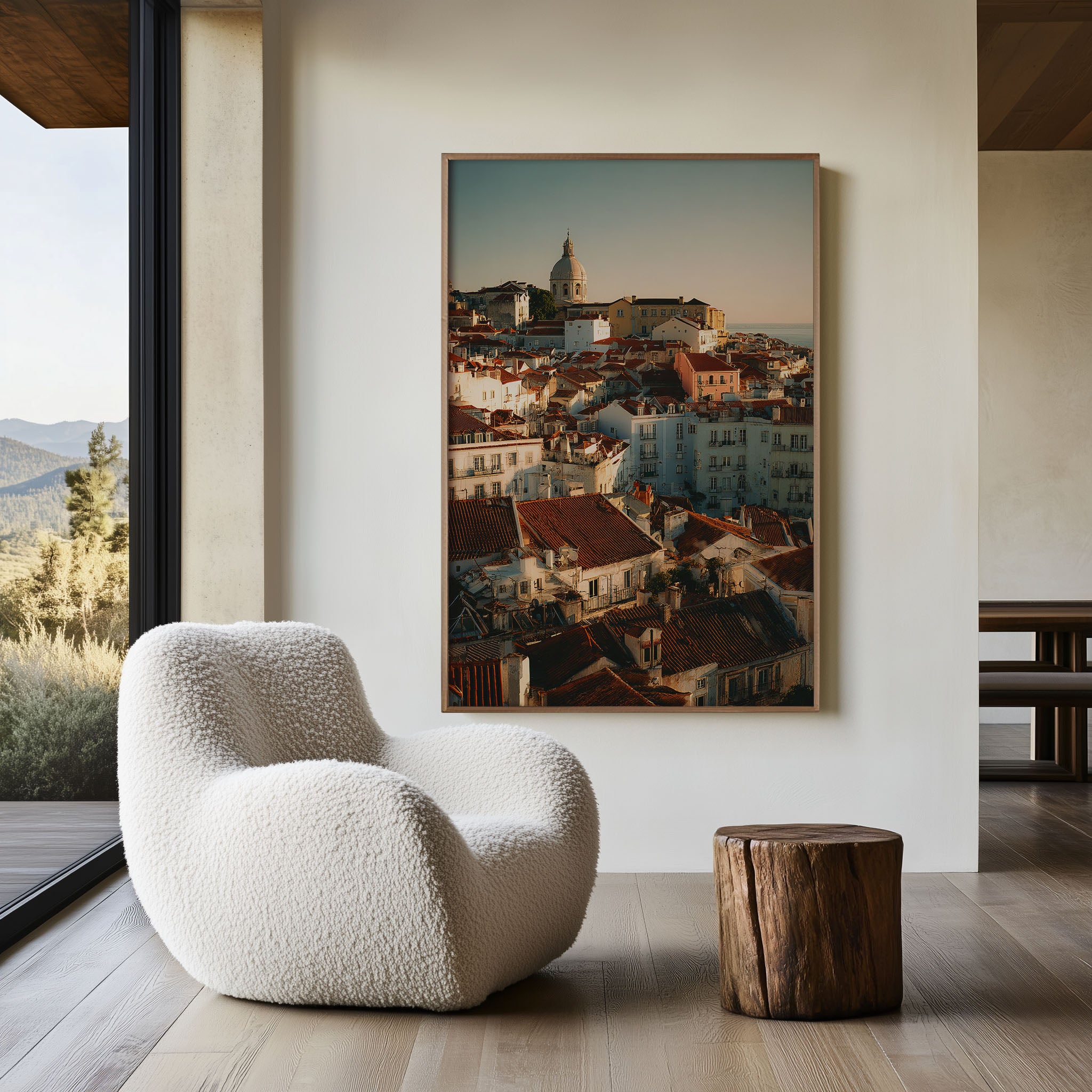 Lisbon Alfama Sunset Wall Art Print | Portugal Golden Hour Rooftop Photography | Santa Engrácia Dome Cityscape Poster | European Travel Print | Warm Terracotta Home Decor