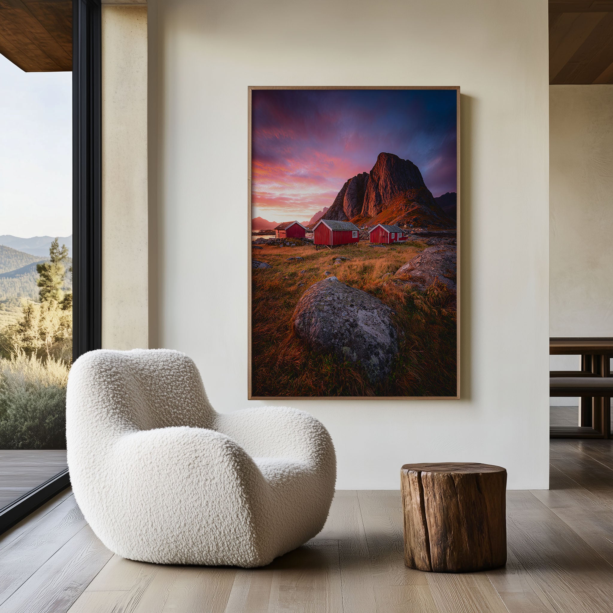 Lofoten Fishing Huts Sunset Wall Art Print | Norway Arctic Landscape Photography Poster | Scandinavian Nordic Nature Decor