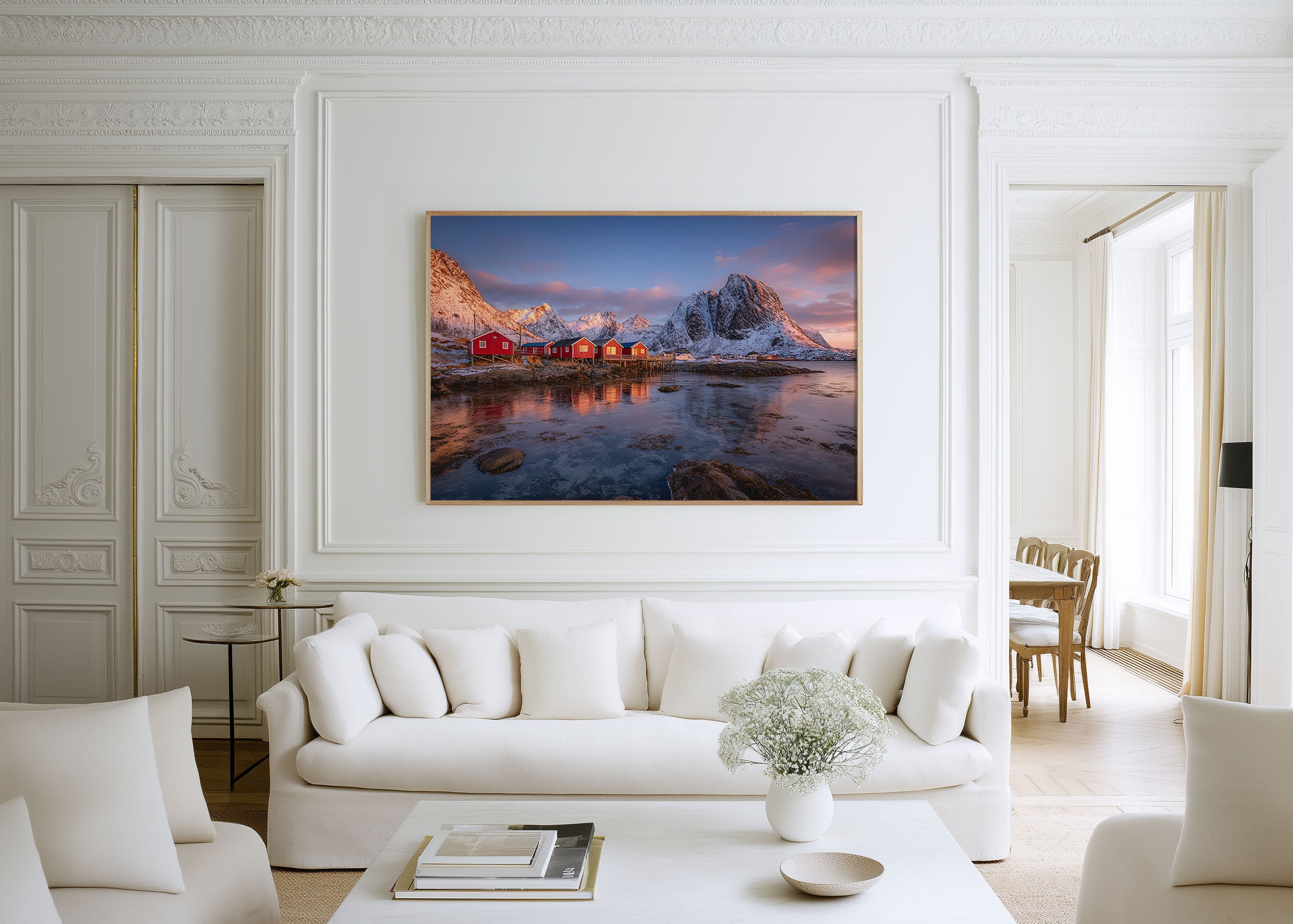 Lofoten Norway Snowy Mountains Reflection Wall Art Print – Nordic Winter Fjord
