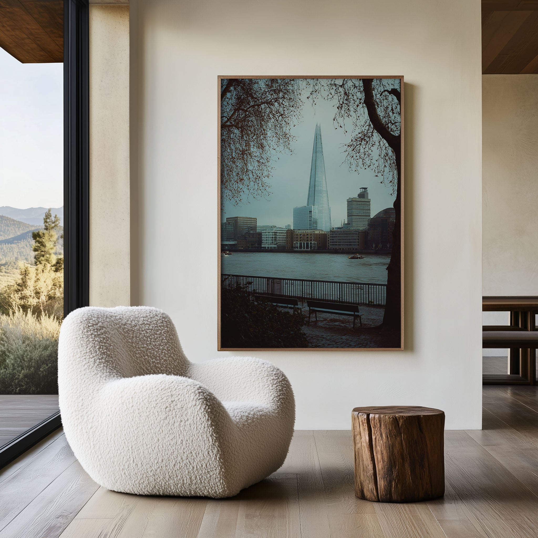 London The Shard Wall Art Print | Thames Riverbank Photography | Moody City Skyline Poster | Modern London Home Decor