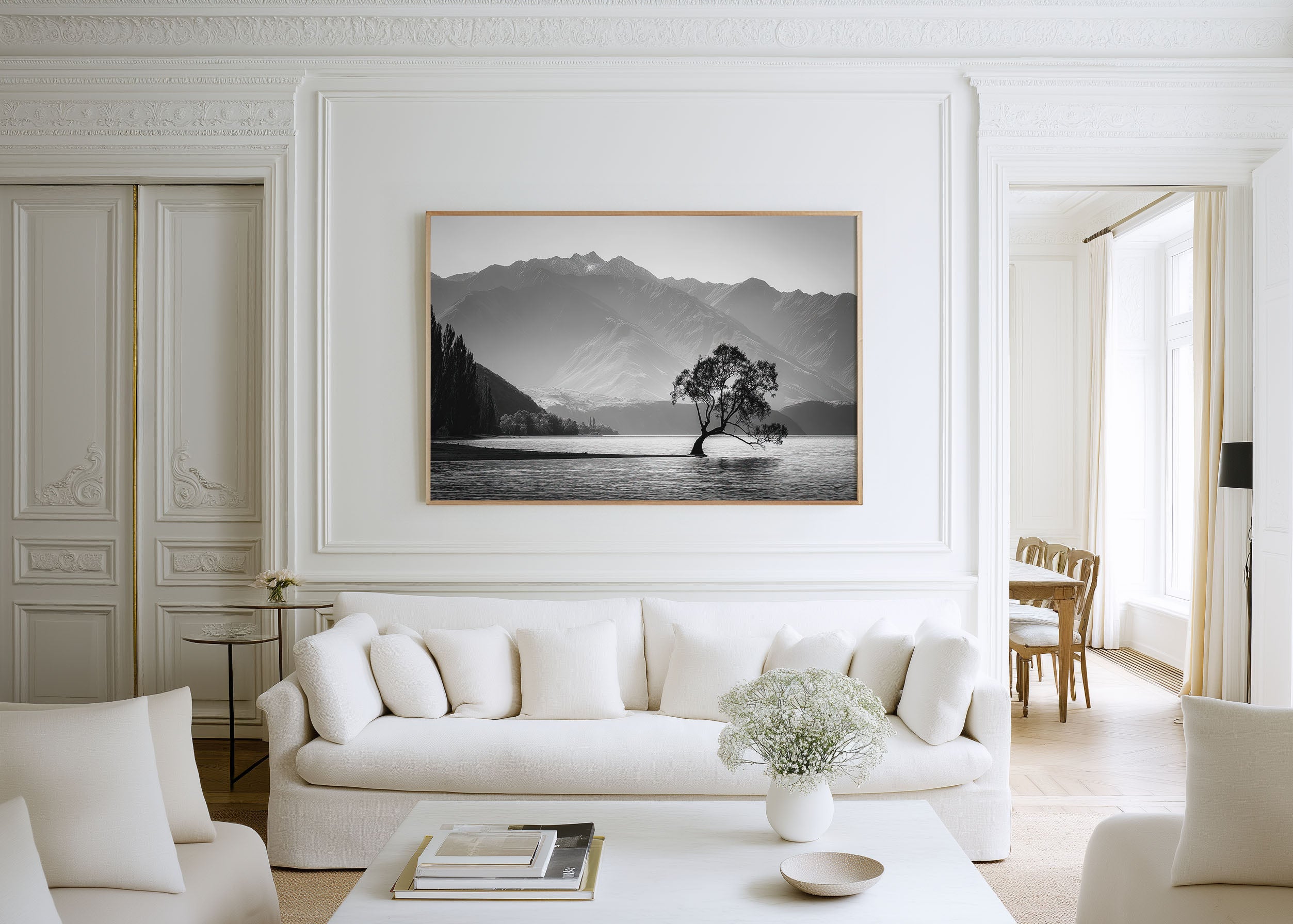 Lone Tree Wanaka Wall Art Print – Black and White Lake Landscape
