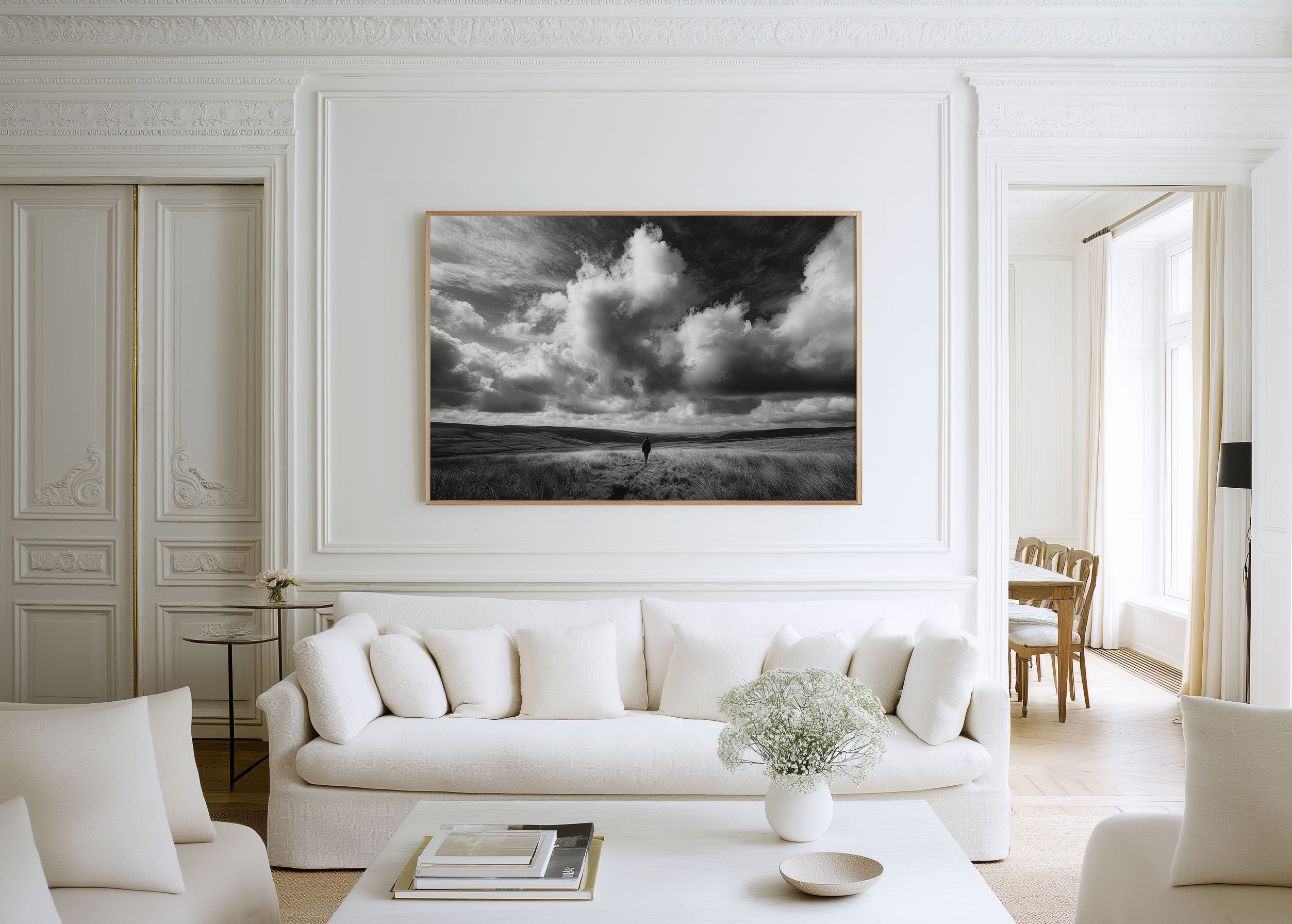 Lone Figure Moorland Print | Black and White Dramatic Sky Wall Art | British Landscape Photography