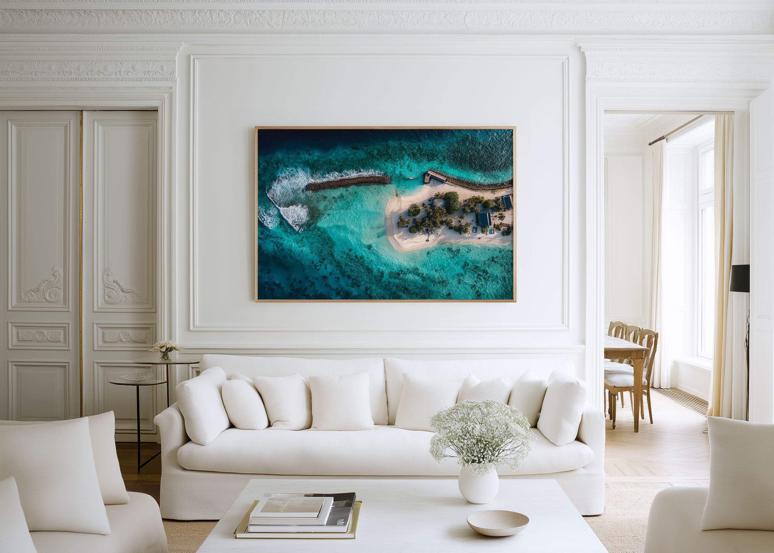 Maldives Tropical Island Wall Art – Maafushi Aerial Turquoise Ocean Beach Print