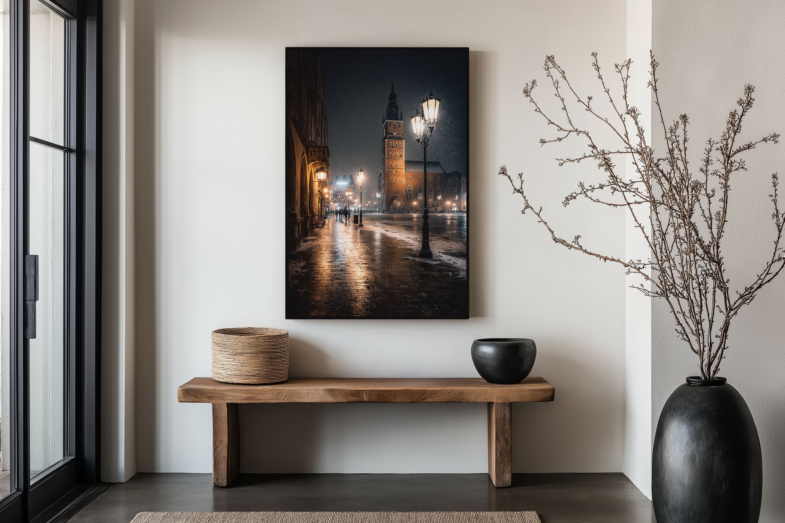 Kraków Main Market Square Winter Print | St Mary's Basilica Night Wall Art | Poland Travel Photography