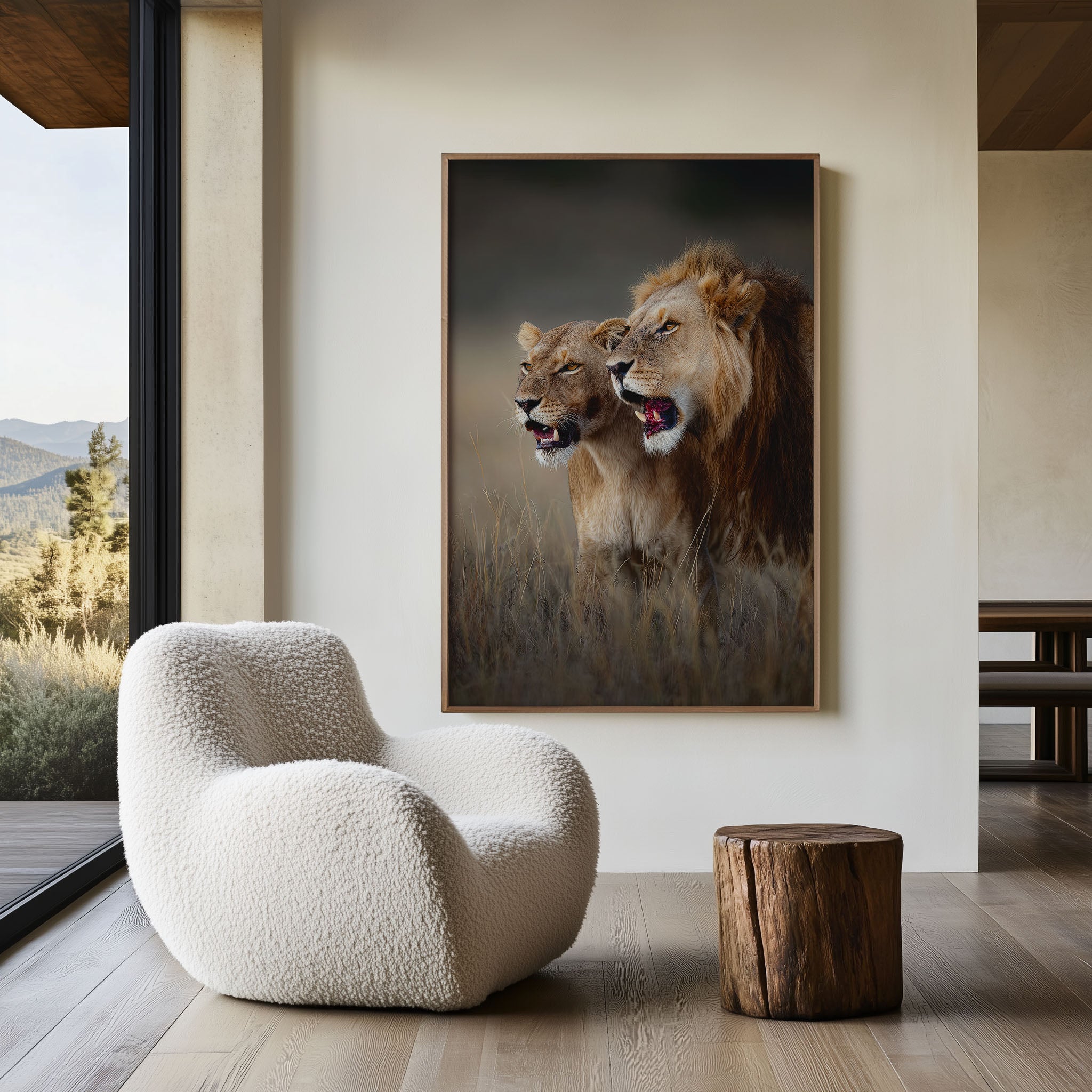 Majestic Lion Pair Wall Art – African Safari Canvas Print, Powerful Wildlife Decor