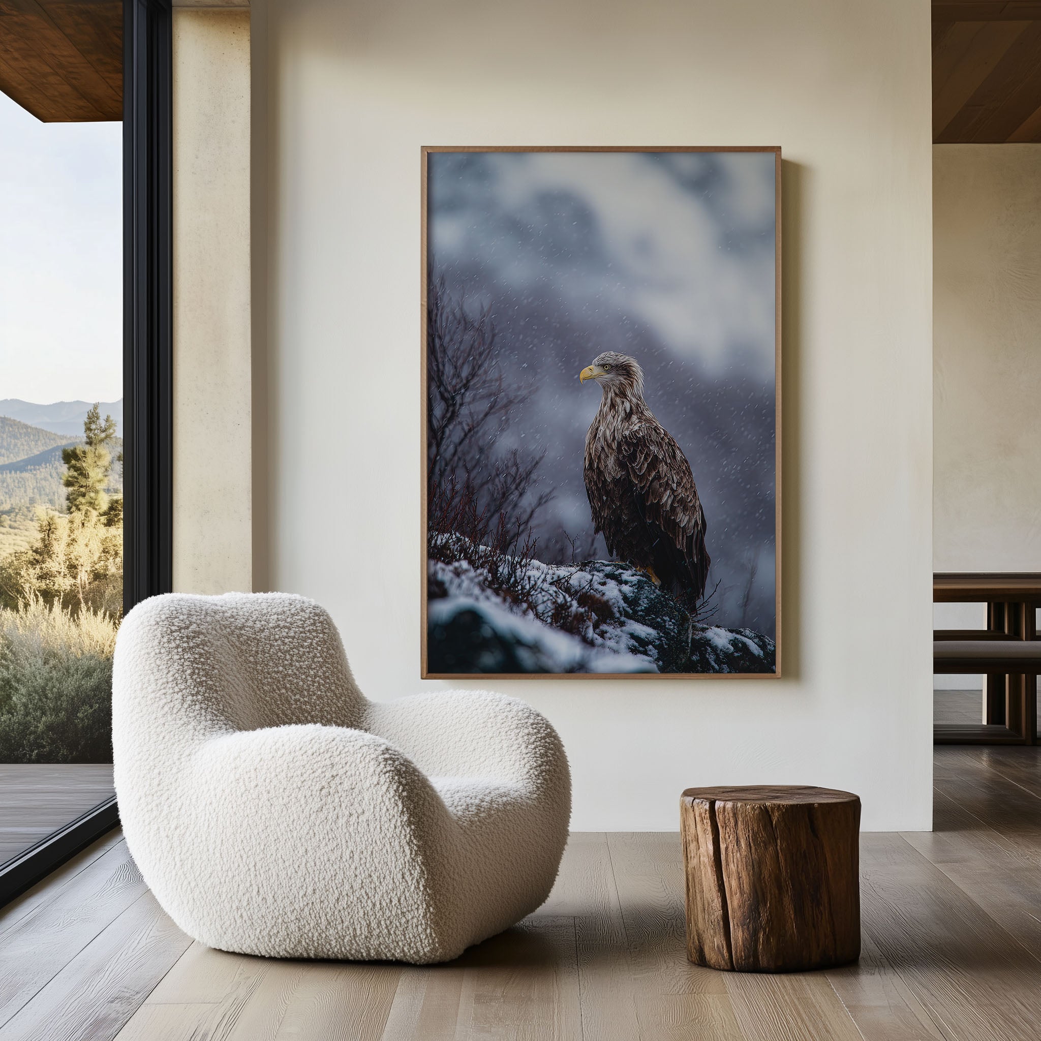 Majestic Sea Eagle Wall Art – Winter Wildlife Canvas Print, Snow Mountain Nature Decor