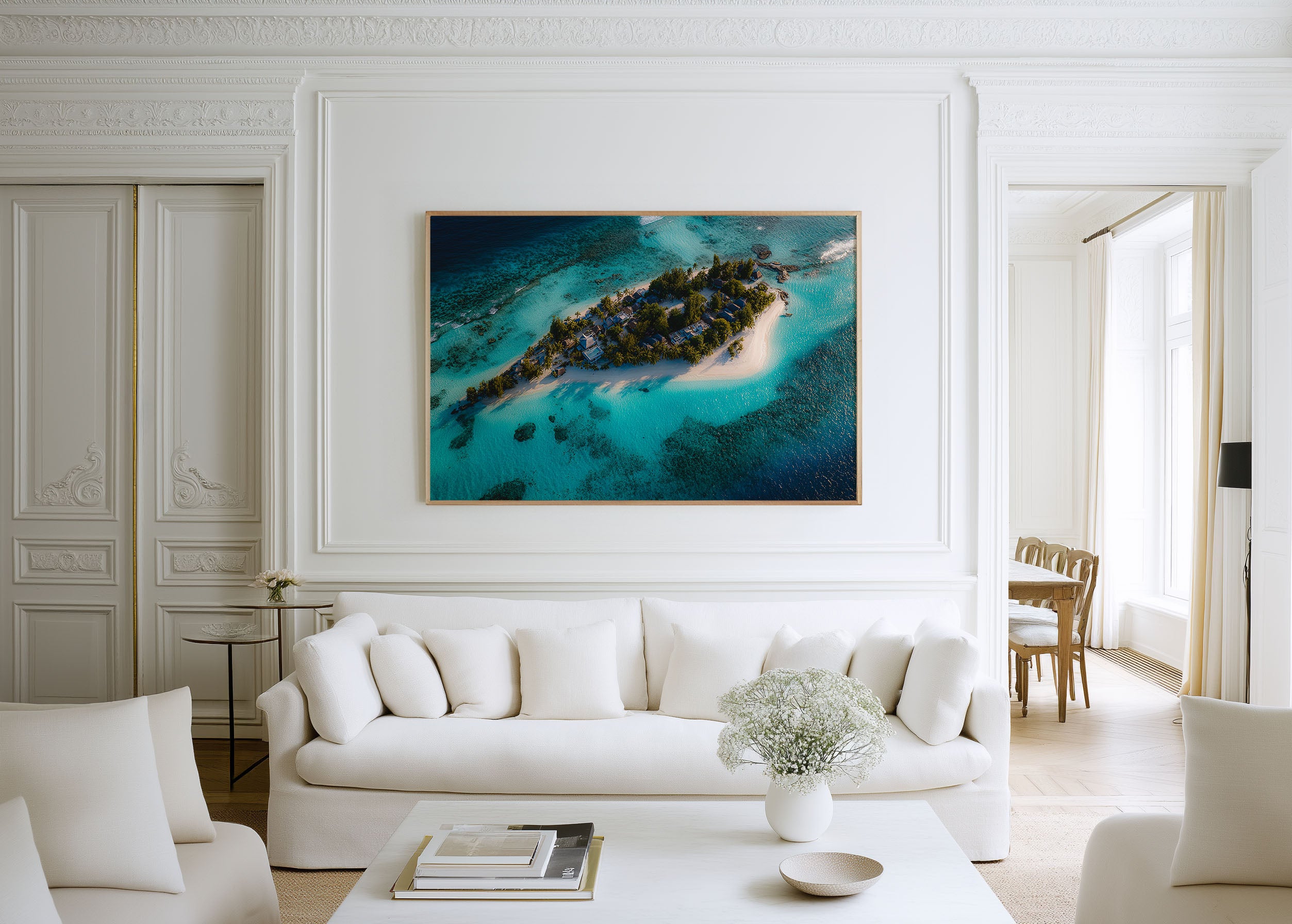 Maldives Island Lagoon Wall Art – Tropical Aerial Beach & Turquoise Ocean Print