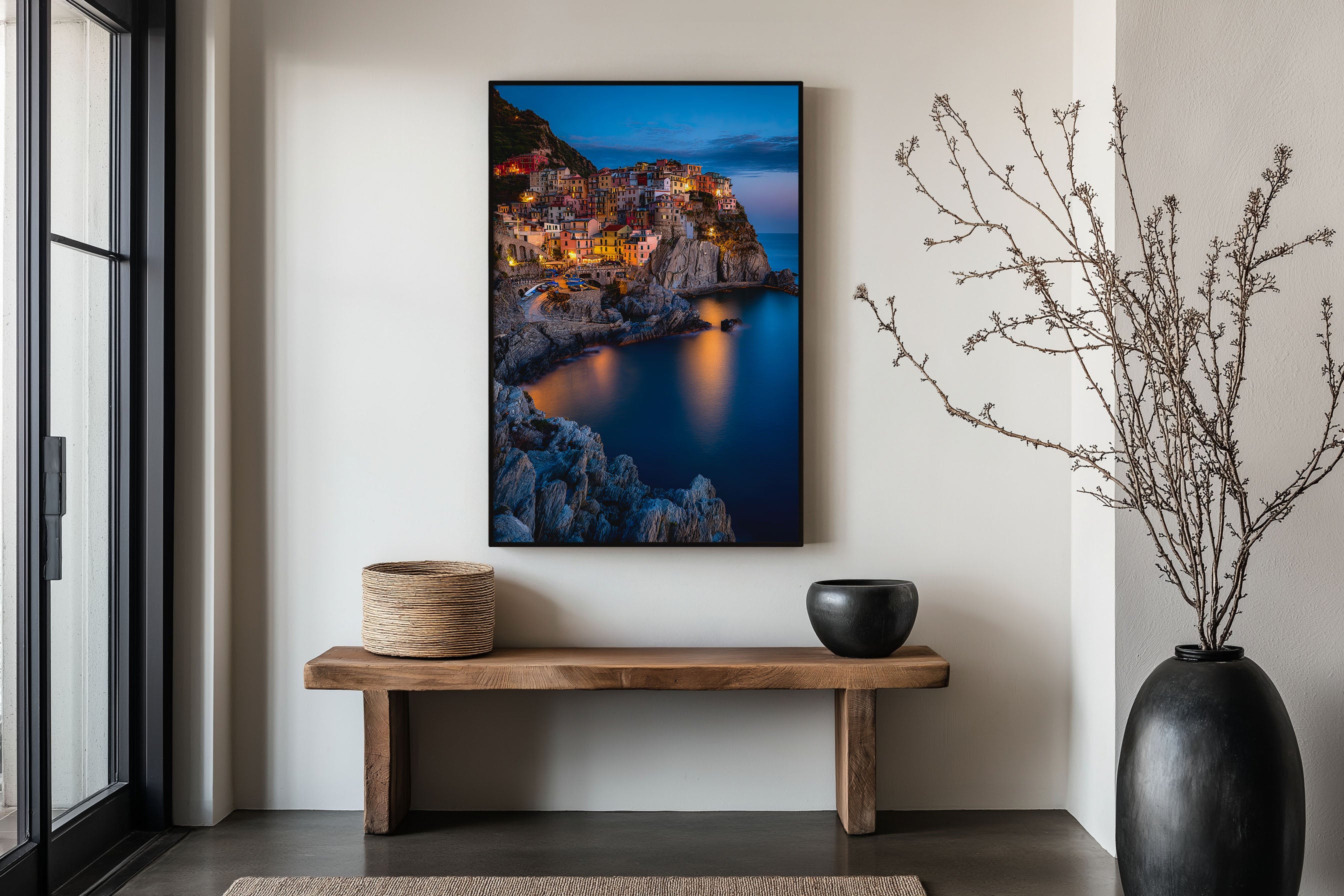 Manarola Cinque Terre Blue Hour Wall Art Print | Italy Coastal Village Photography | Ligurian Sea Cliffside Town Poster