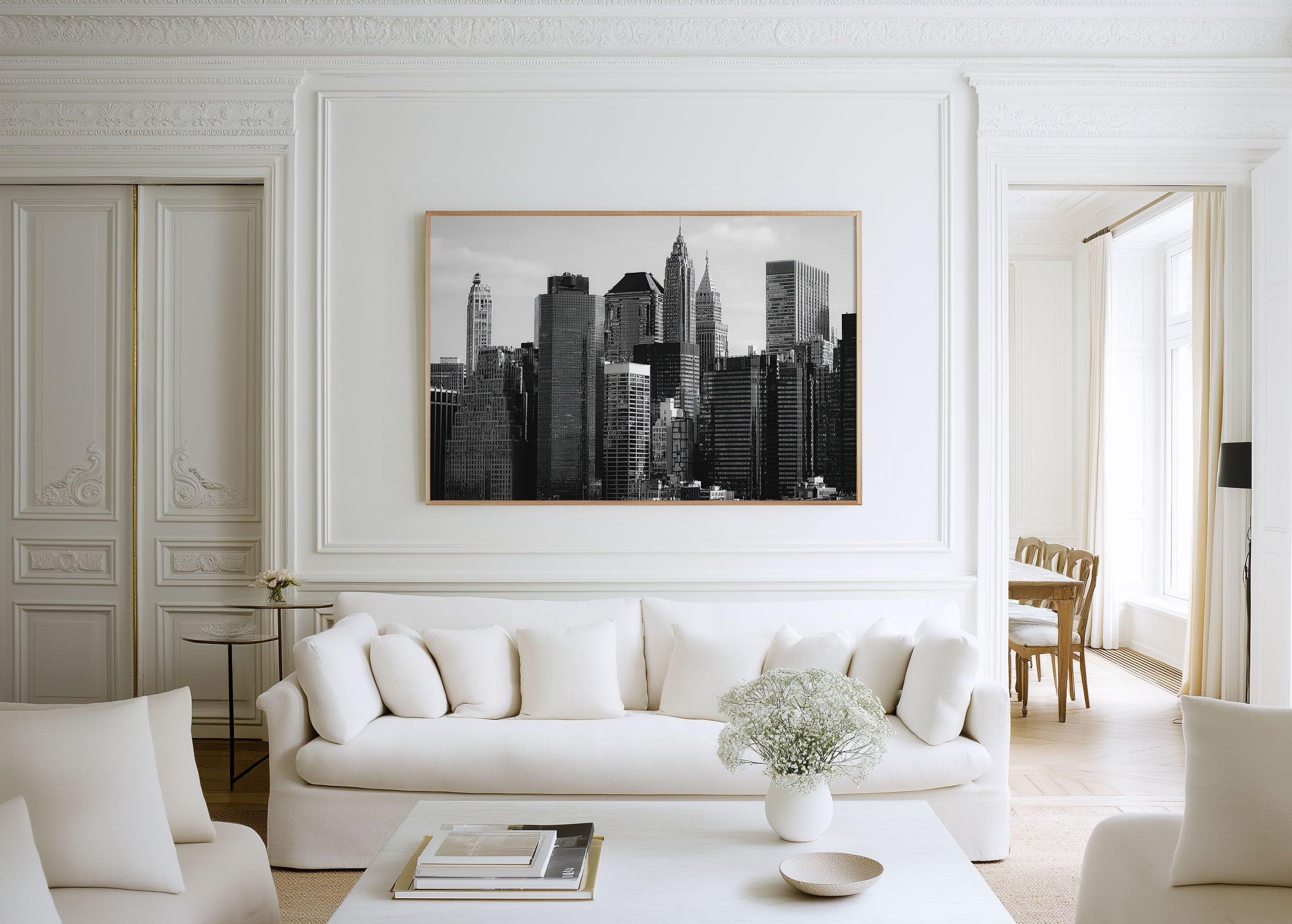 Manhattan Skyline Black & White Wall Art Print
