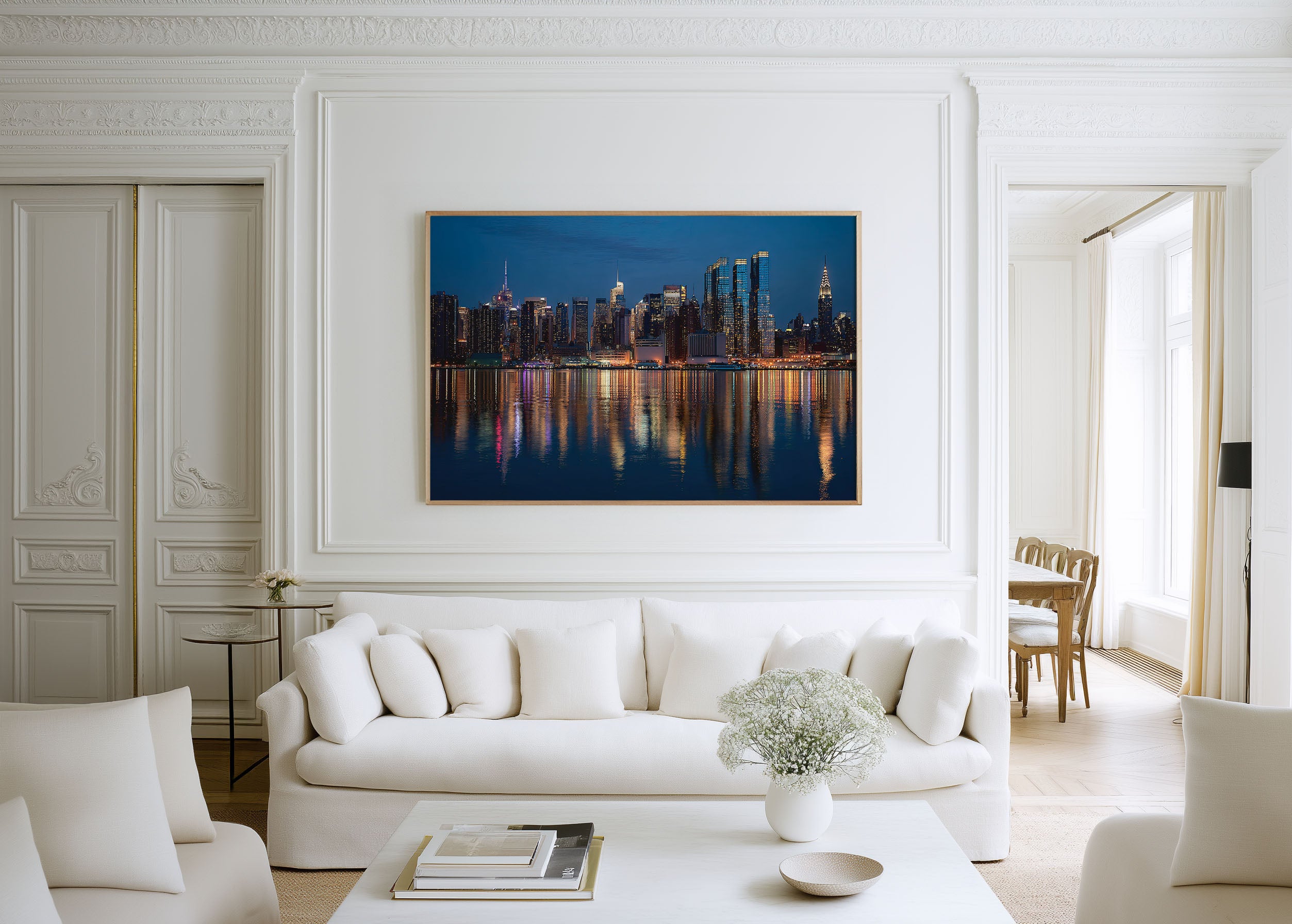 Manhattan Skyline Night Wall Art Print | New York City Skyline Reflection Photography